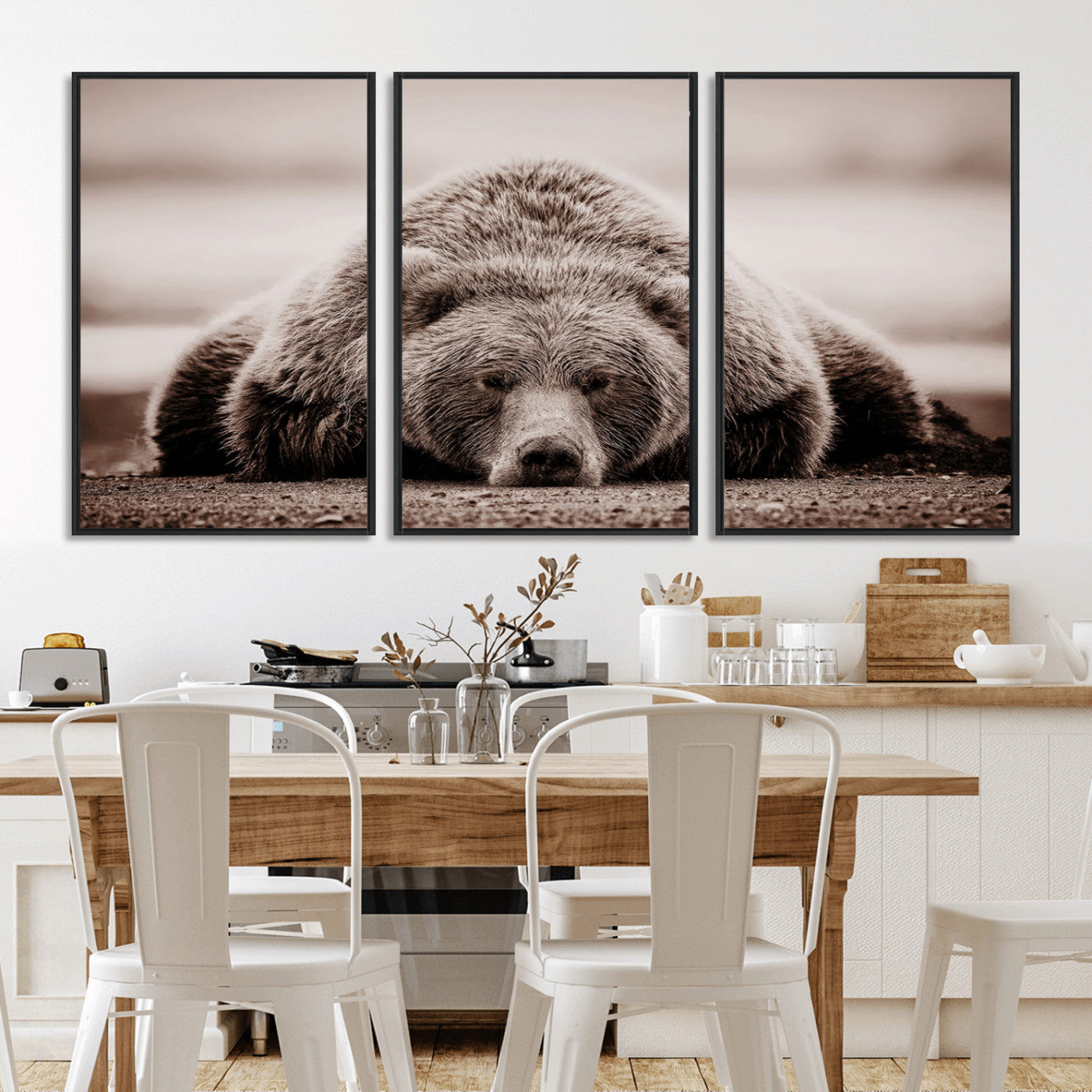 MGV-FC-60X30-3P - Grizzly Bear Wall Art Print - Bear Canvas Wall Art - Rustic Bear Portrait Canvas Print for Cabin Wall Decor and Nature-Inspired Spaces