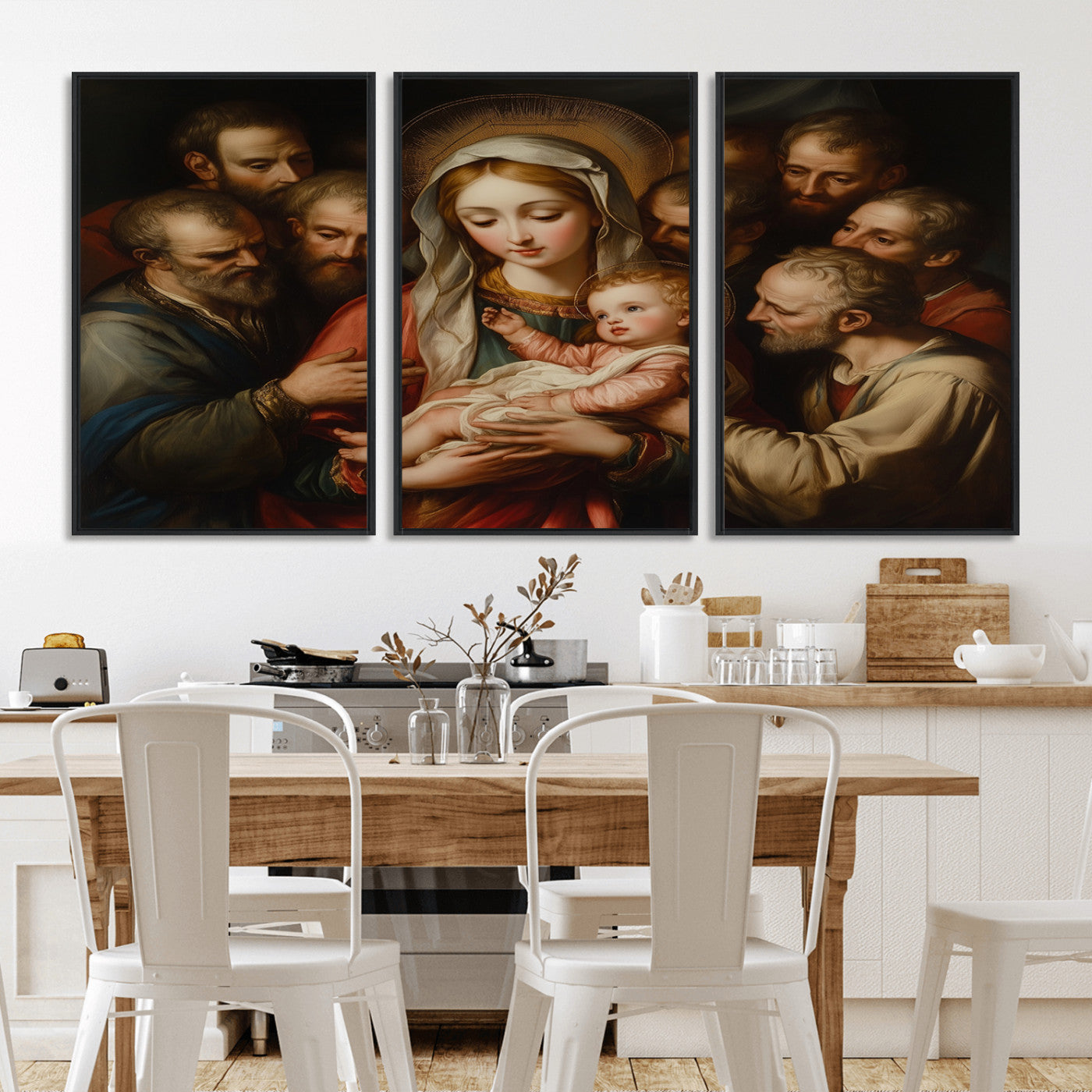 MGV-FC-60X30-3P - Religious Canvas Wall Art Print - Madonna and Child with Apostles Art Print - Classic Christian