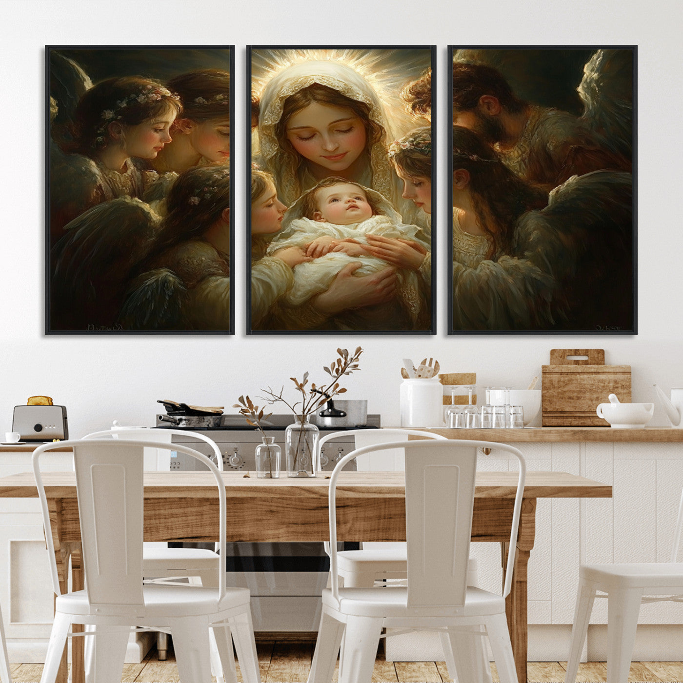MGV-FC-60X30-3P - Mary Jesus Canvas Wall Art Print - Madonna and Child with Apostles Art Print - Classic Christian