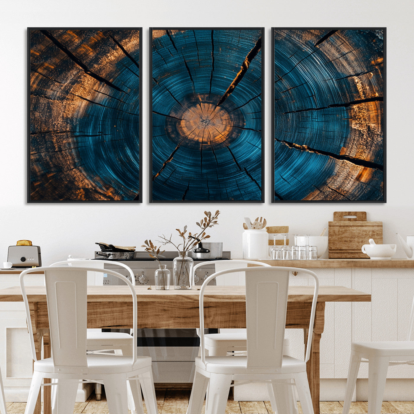 MGV-FC-60X30-3P - Abstract Tree Rings Wall Art Canvas Print - Wood Grain Rings Artwork Print - Nature Woodland Modern