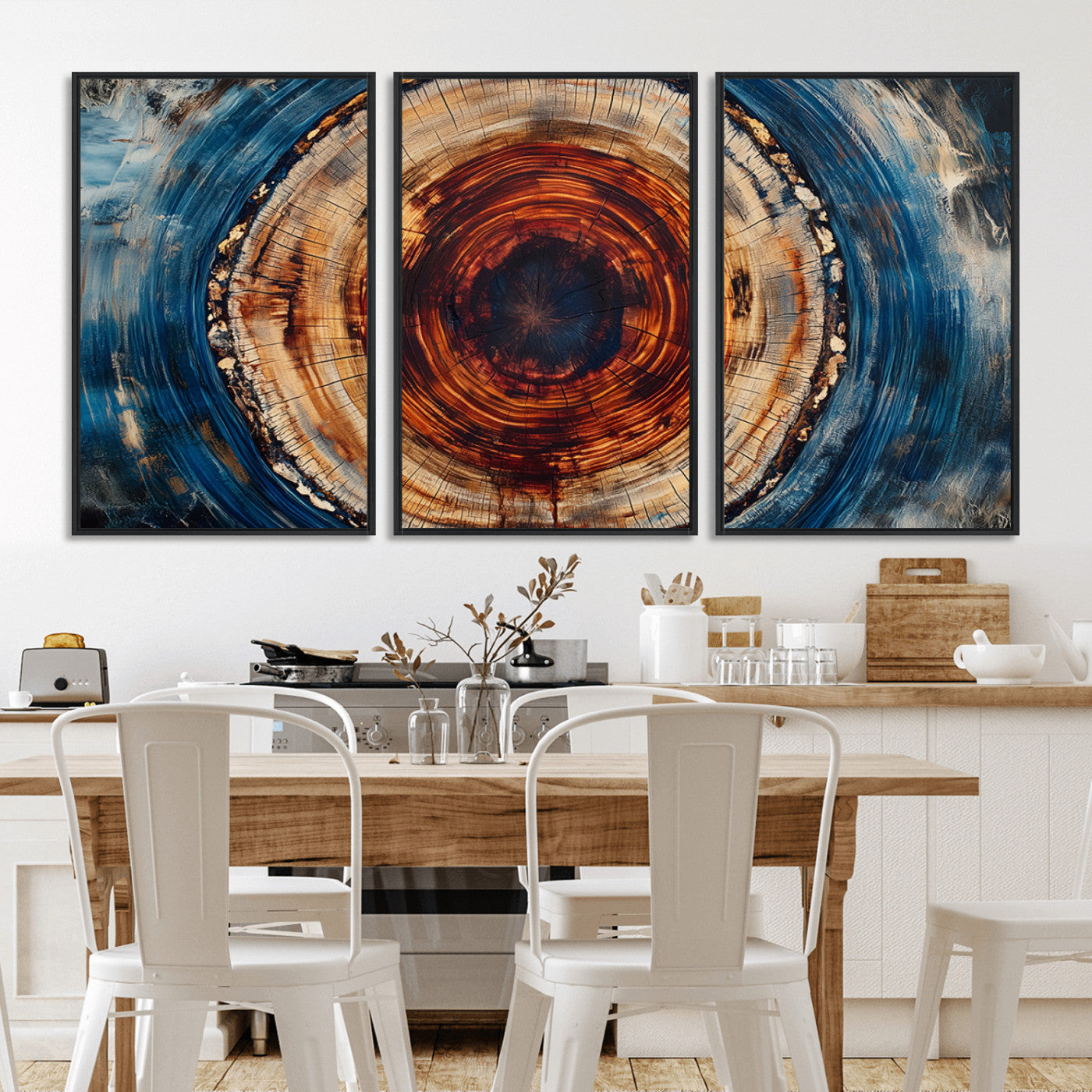MGV-FC-60X30-3P - Abstract Framed Tree Rings Wall Decor, Wood Grain Rings Artwork Print, Nature Woodland Modern Wall