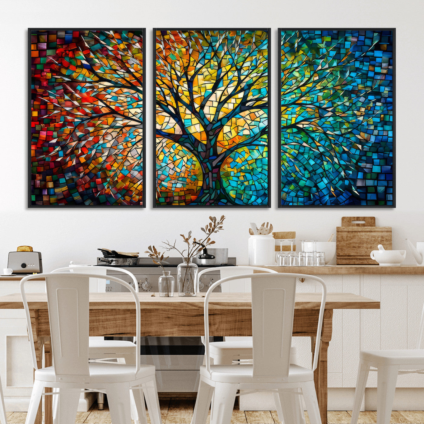 99325-MGV-CV-36X24-Yggdrasil Tree of Life Wall Art Print Canvas | Mosaic Style 3-Panel Canvas Print