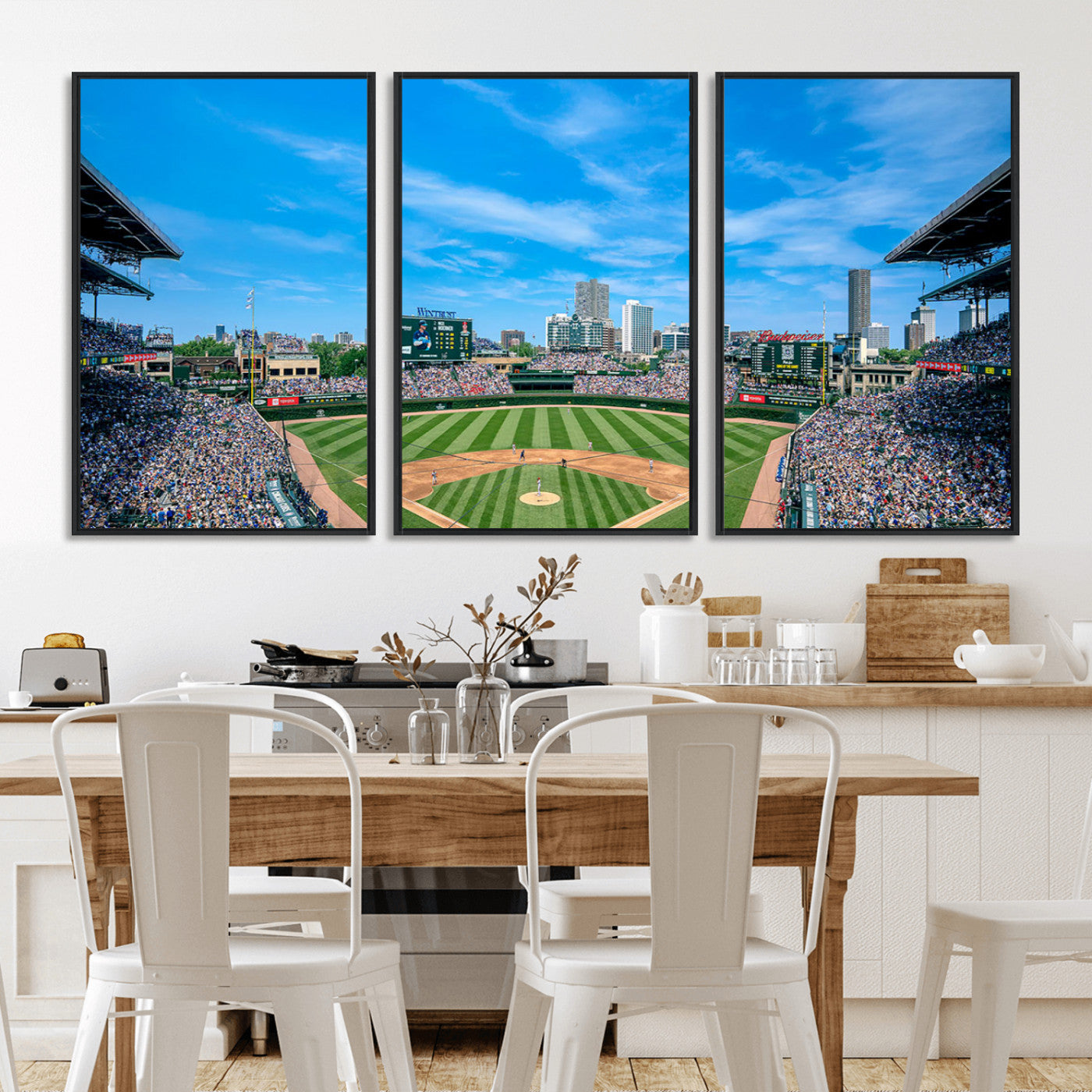 MGV-FC-60X30-3P - Wrigley Field Chicago Cubs Panoramic Art Multi Piece Canvas - Iconic Baseball Stadium Print for