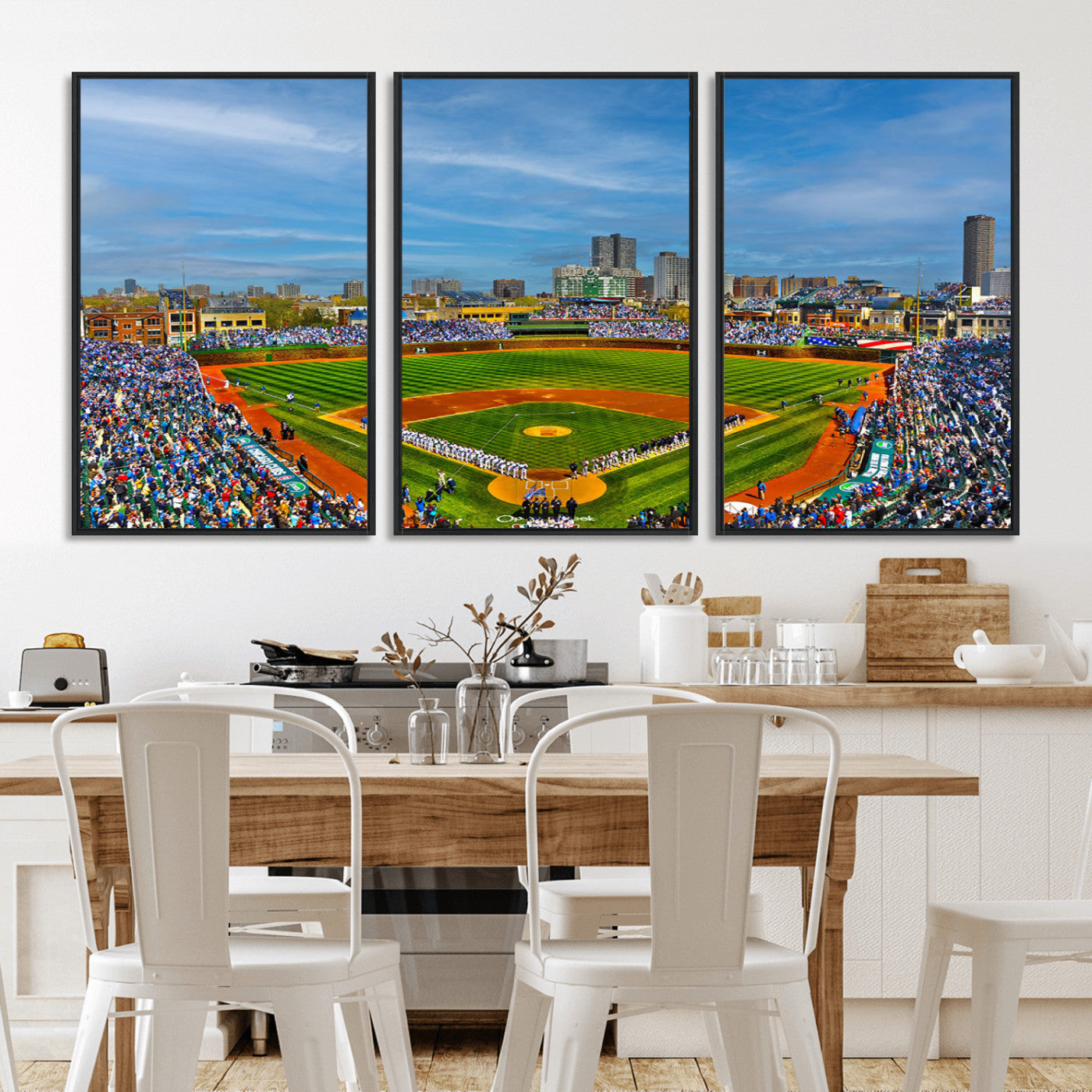 MGV-FC-60X30-3P - Wrigley Field Chicago Cubs Panoramic Multi Piece Canvas Wall Art - Iconic Baseball Stadium Canvas