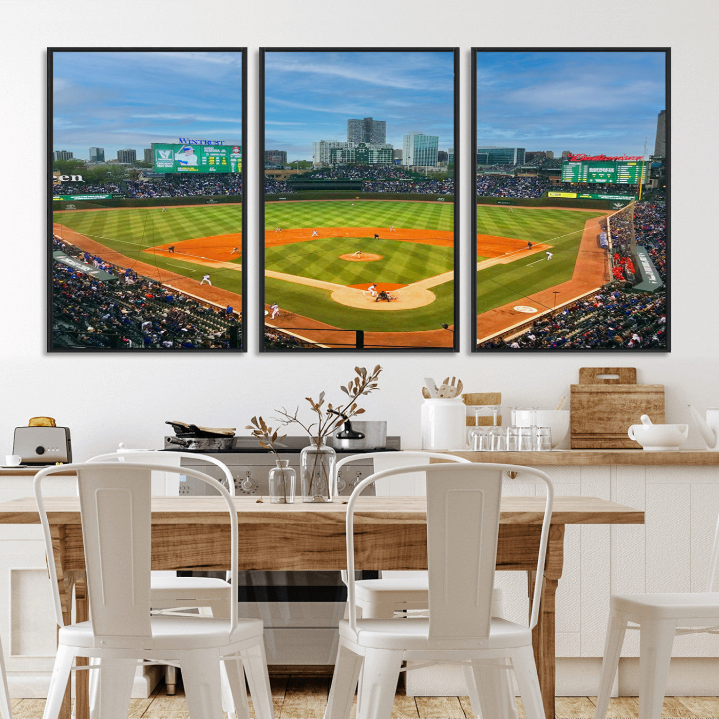 MGV-FC-60X30-3P - Wrigley Field Chicago Cubs Panoramic Multi Piece Canvas Wall Art - Iconic Baseball Stadium Print for