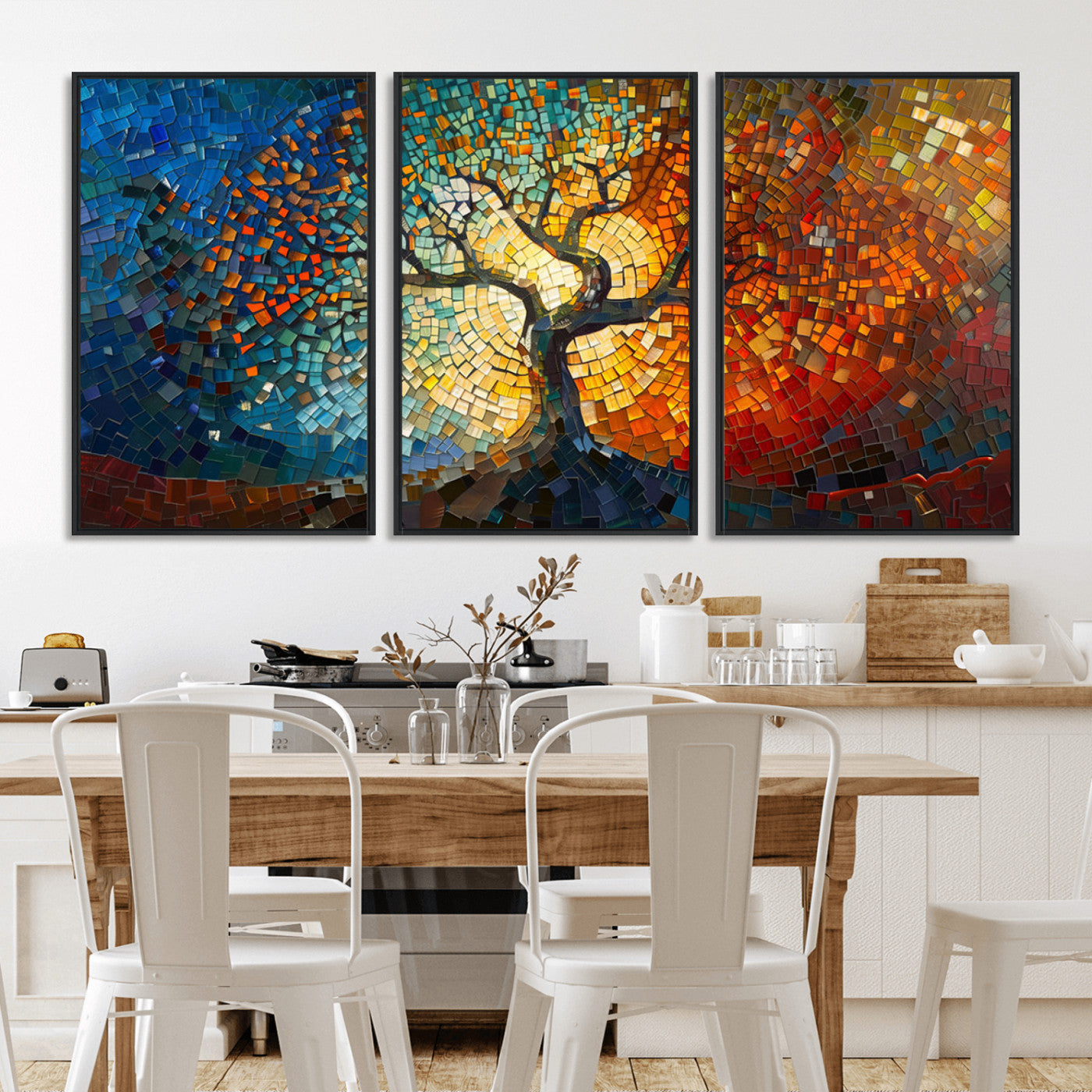 MGV-FC-60X30-3P - Mosaic Tree Canvas Wall Art Canvas Print – Vibrant Stained Glass-Inspired Tree of Life - Ready to