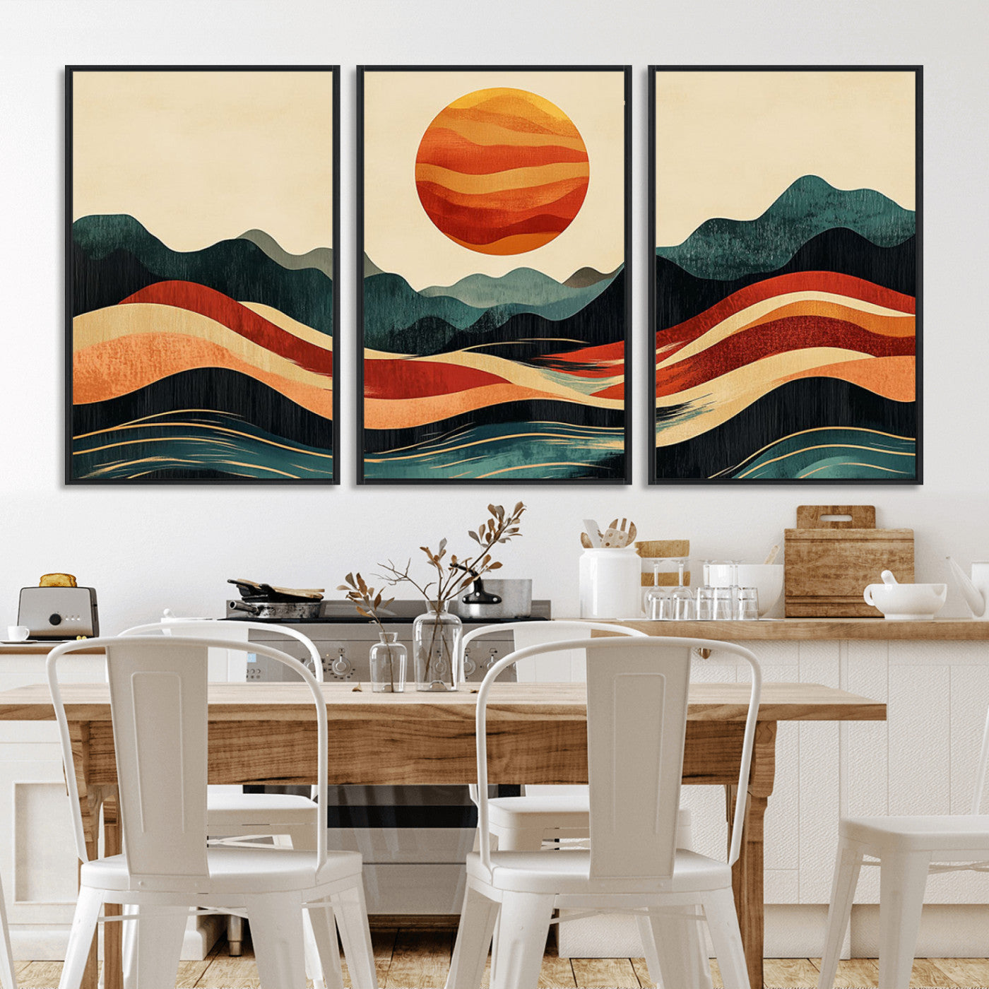 MGV-FC-60X30-3P - Mountain Triptych Wall Art - Western Nature Prints - Framed Boho Pine Tree Canvas for Log Cabin or