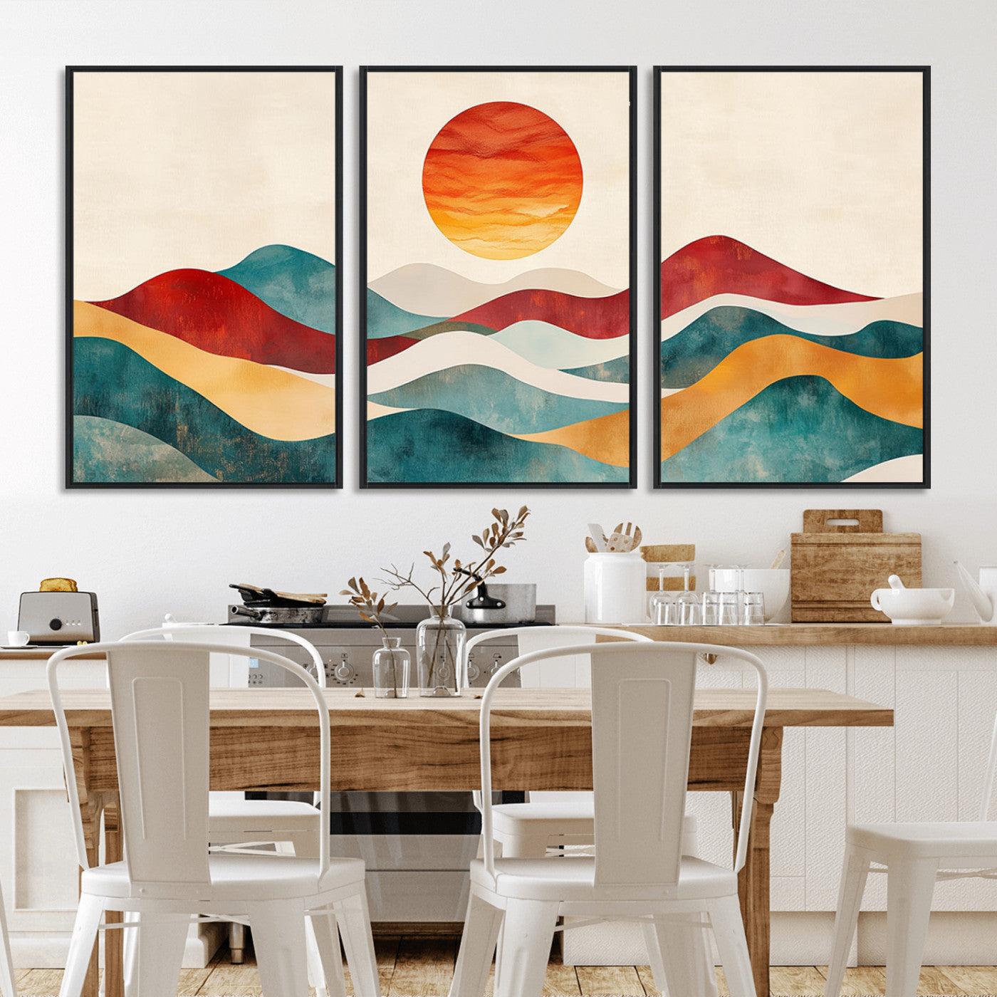 MGV-FC-60X30-3P - Southwest Mountain Canvas - Boho Triptych Wall Art - Rustic Woodland Nursery Decor - Abstract Nature