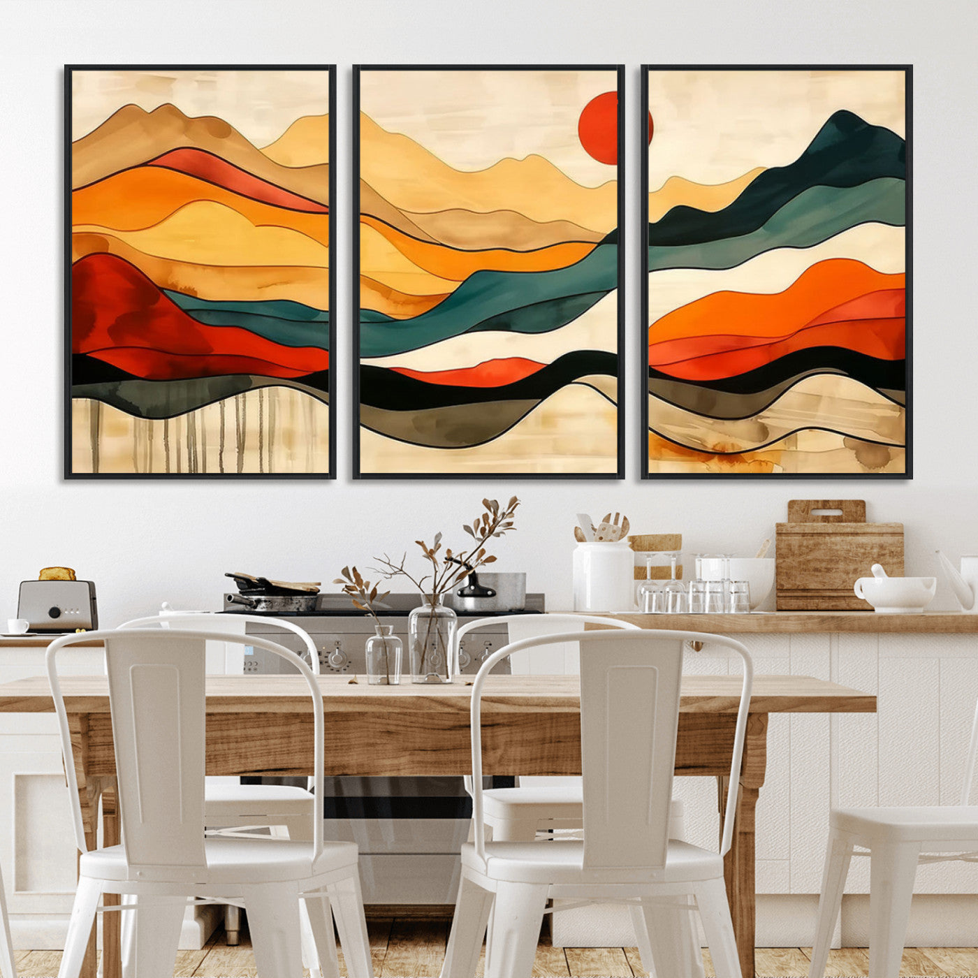 MGV-FC-60X30-3P - Mid Century Wall Art Print  - Abstract Woodland Print - Modern Art Panoramic Mountain Wall Art