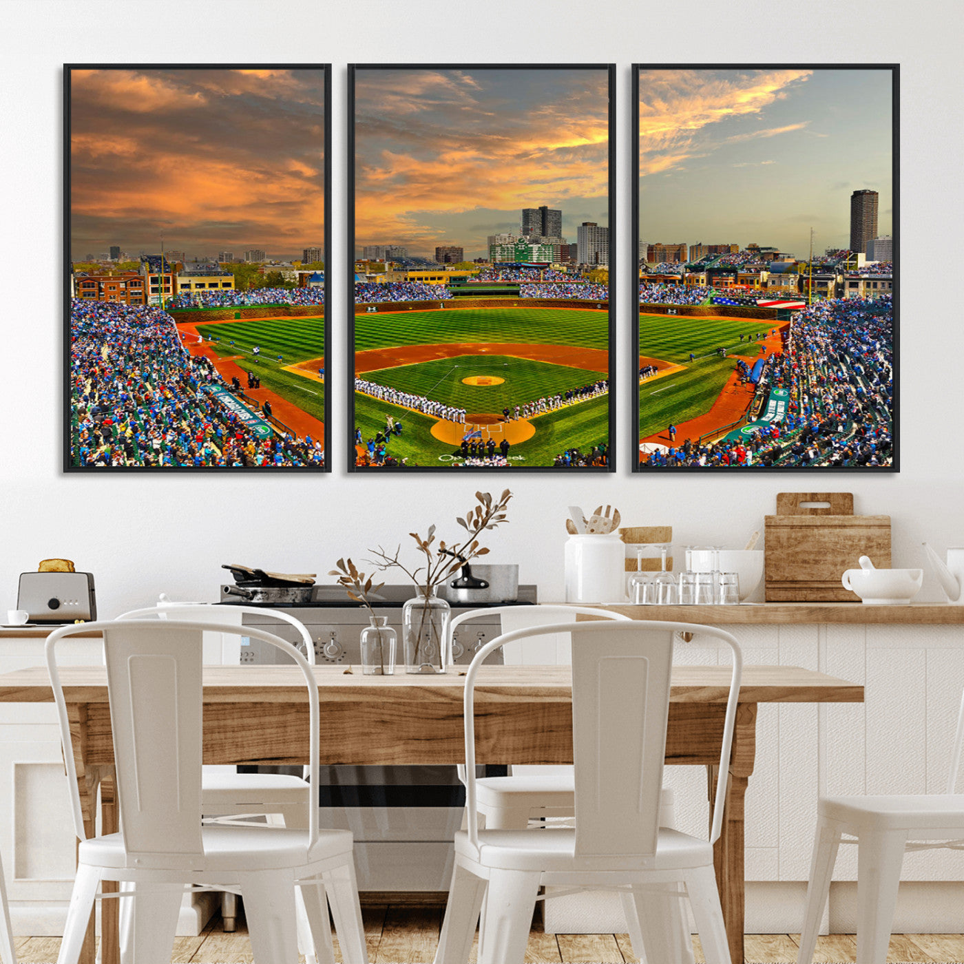 MGV-FC-60X30-3P - Chicago Wrigley Field Canvas Wall Art - Iconic Baseball Stadium Art Print - Wrigley Field Chicago