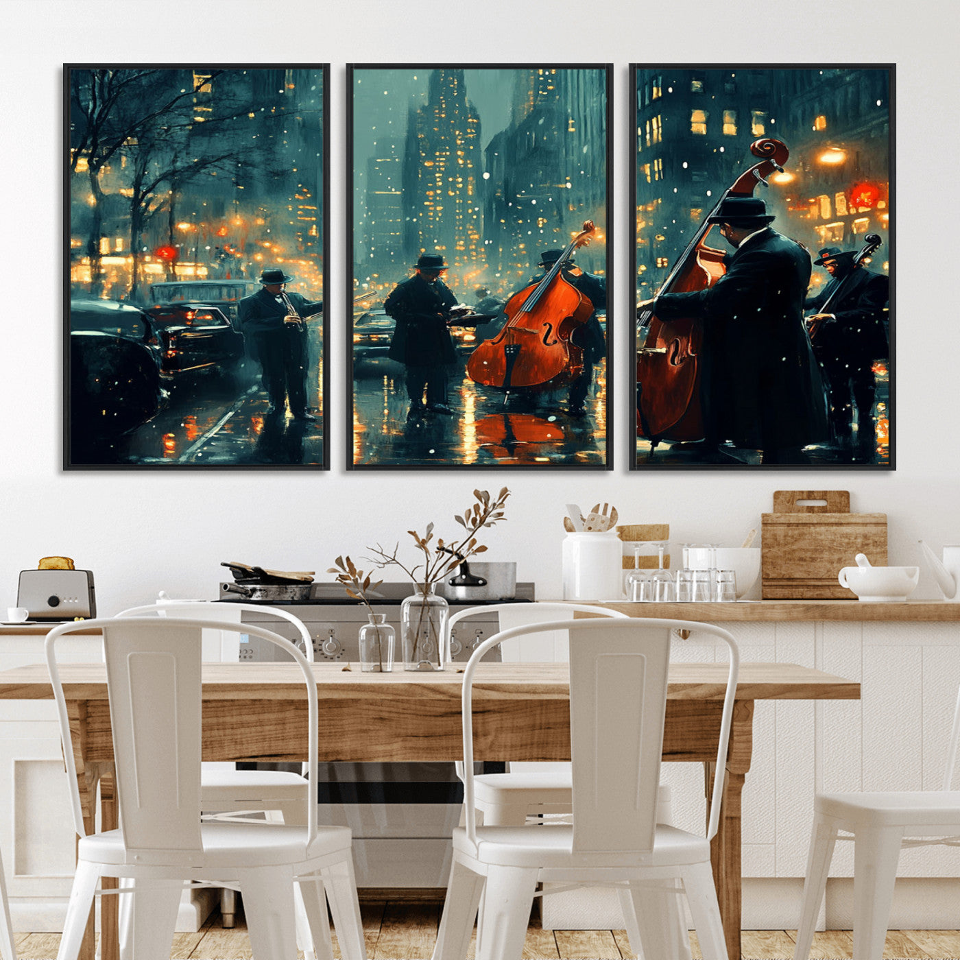 MGV-FC-60X30-3P - African American Jazz Art Print - Framed Abstract Music Canvas - Colorful Instrument Poster for