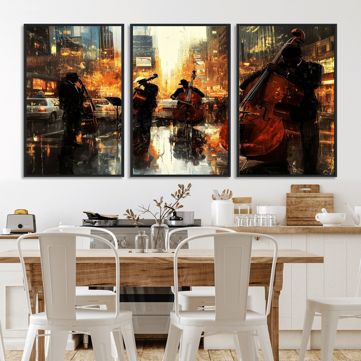 MGV-FC-60X30-3P - African American Abstract Jazz Wall Art - Framed Abstract Music Canvas - Colorful Instrument Canvsa