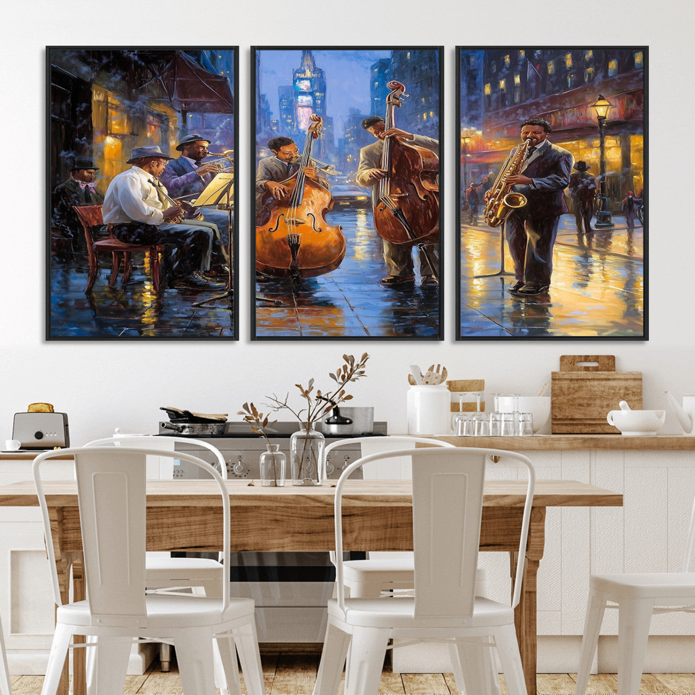 MGV-FC-60X30-3P - Colorful Jazz Wall Art - African American Music Canvas Print - Framed Abstract Music Poster for Home