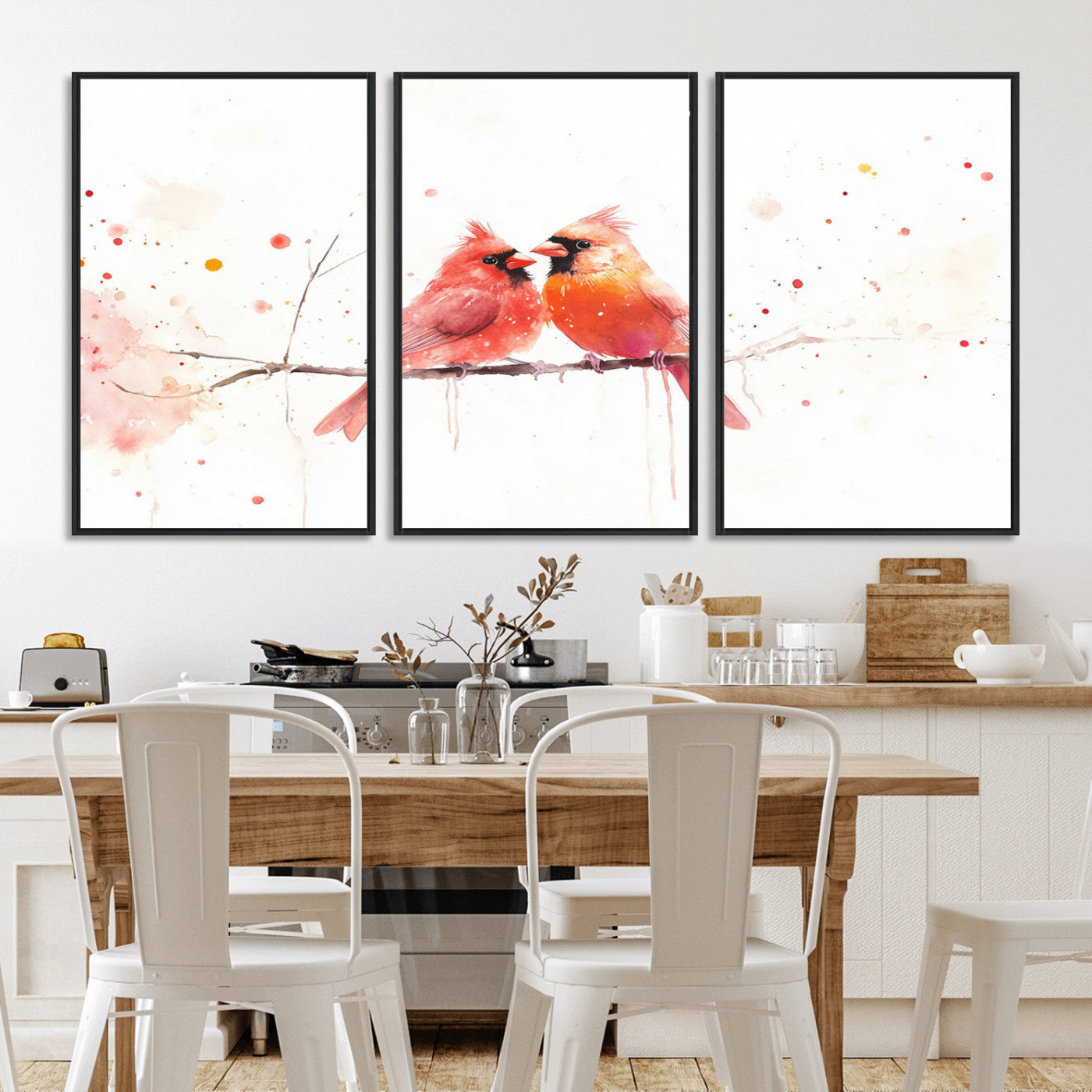 MGV-FC-60X30-3P - Cardinal Bird Canvas Wall Art - Male and Female Cardinal Print - Nature-Inspired Bird Wall Decor for