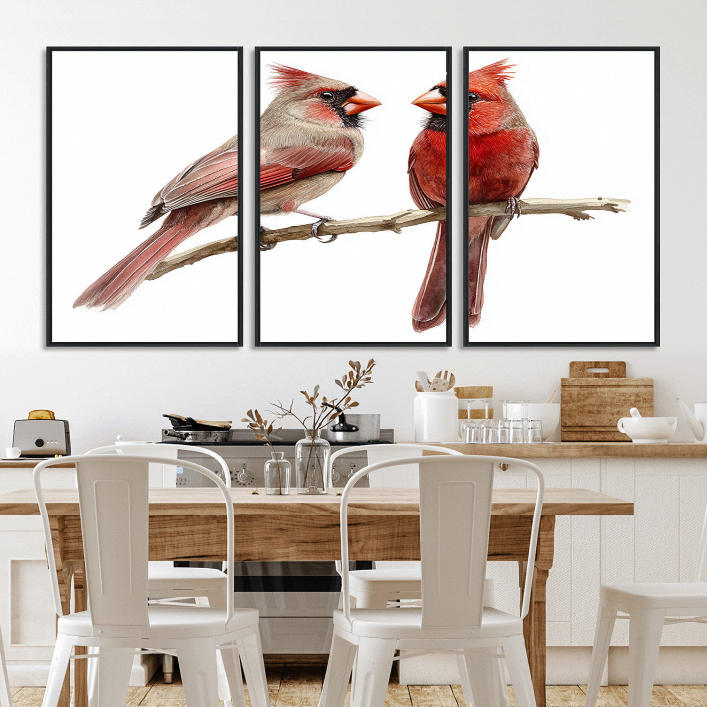 MGV-FC-60X30-3P - Cardinal Bird Canvas Wall Art - Male and Female Cardinal Print - Abstract Bird Wall Decor for Home -