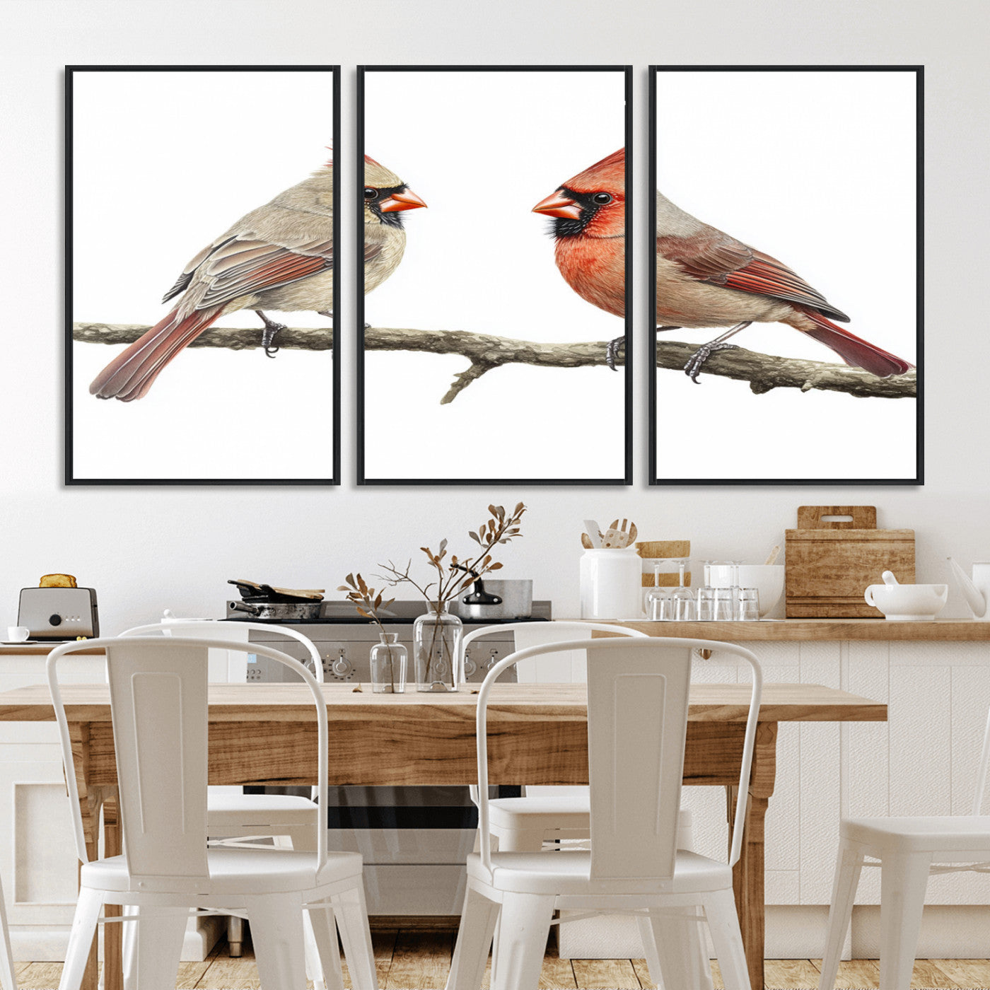 MGV-FC-60X30-3P - Cardinal Canvas Wall Art - Male and Female Cardinal Print - Nature-Inspired Bird Wall Decor for Home