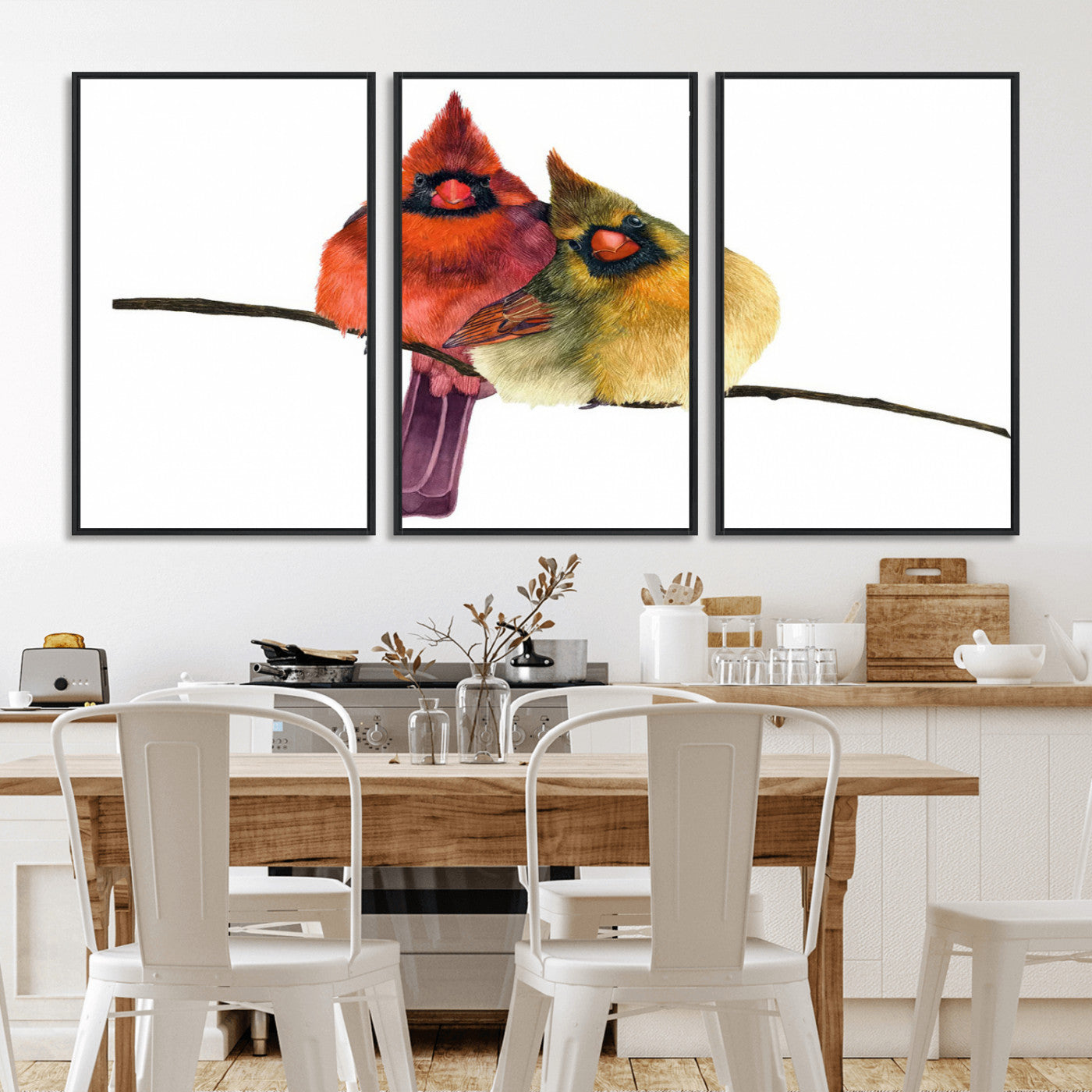 MGV-FC-60X30-3P - Cardinal Bird Canvas Wall Art - Male and Female Cardinal Print - Nature-Inspired Bird Wall Decor for