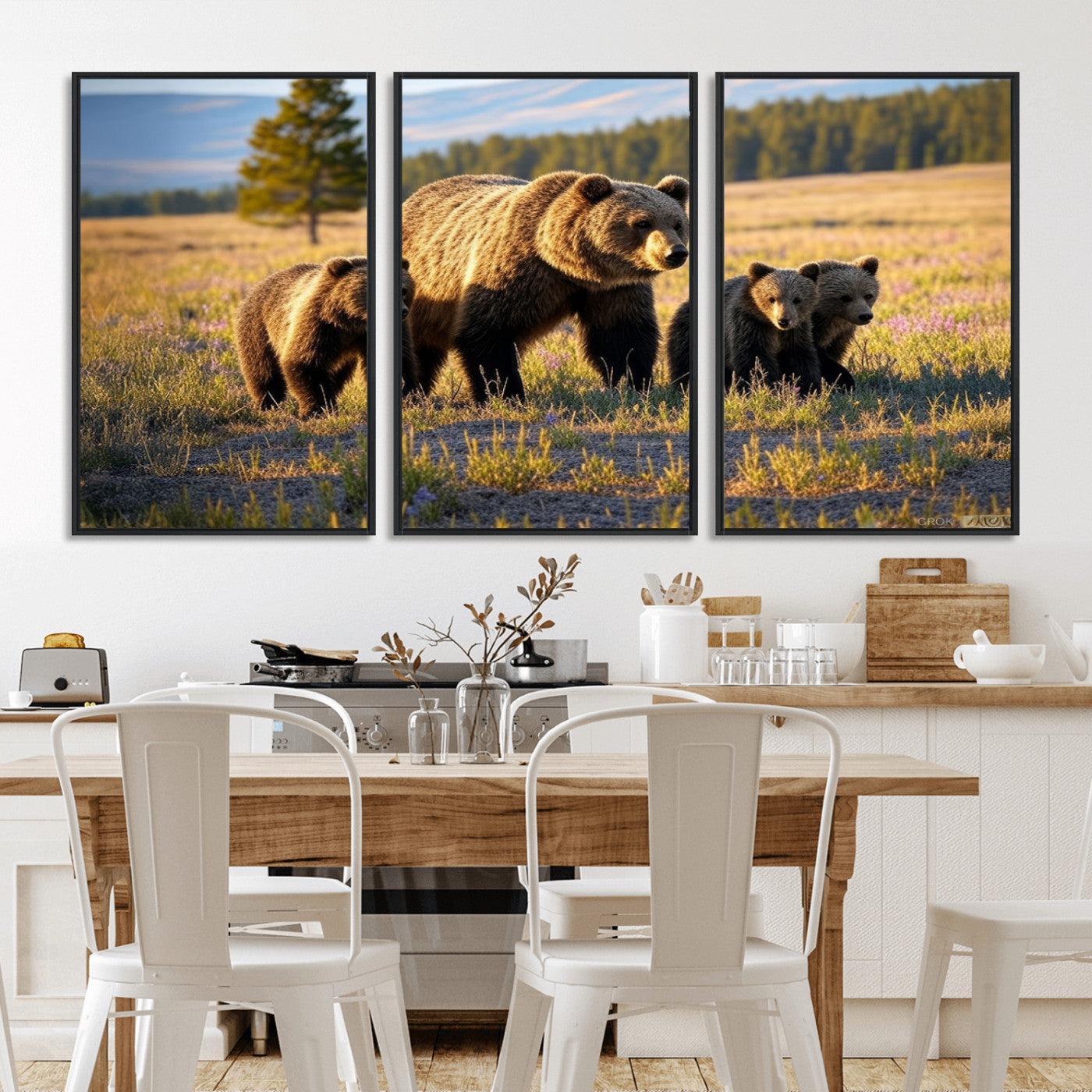 MGV-FC-60X30-3P - Grizzly 399 in Wild Flowers Wall Art Canvas Print, Grizzly Bears Wall Art, Queen of Grand Teton