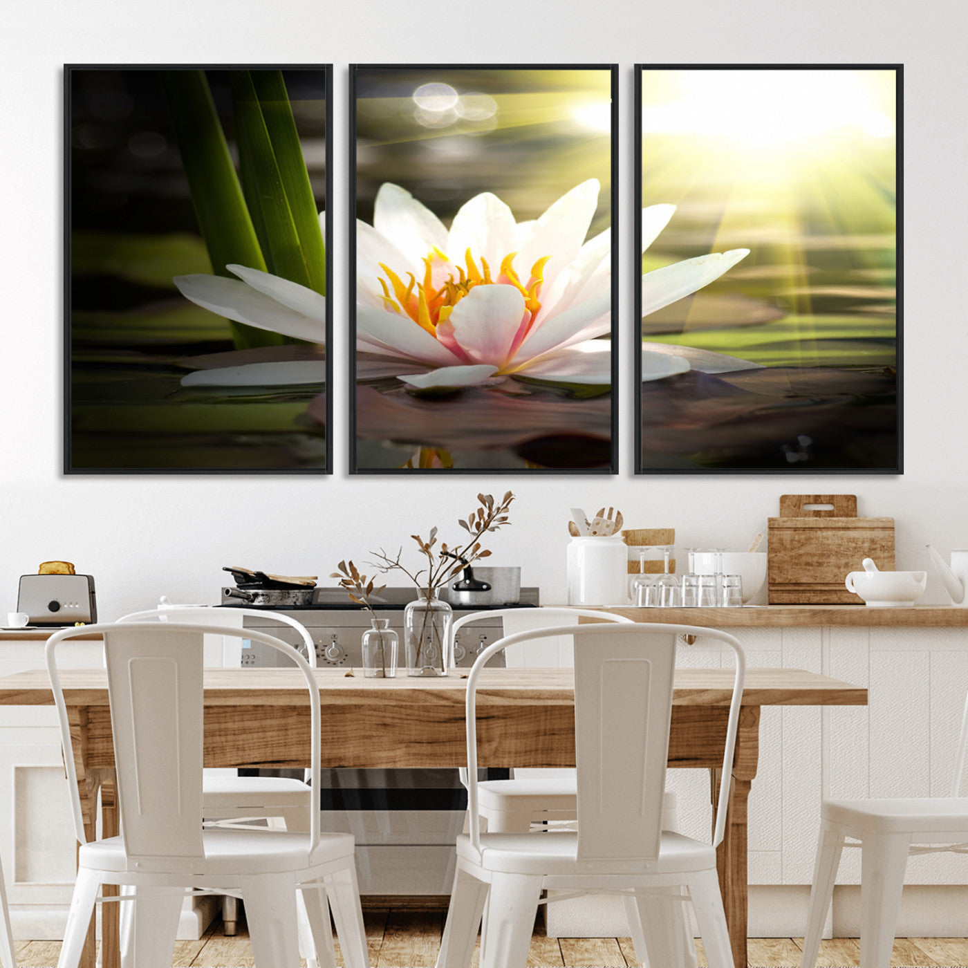 MGV-FC-60X30-3P - Lotus Flower Wall Art Canvas Print, Water Lily Large Wall Art Canvas Print