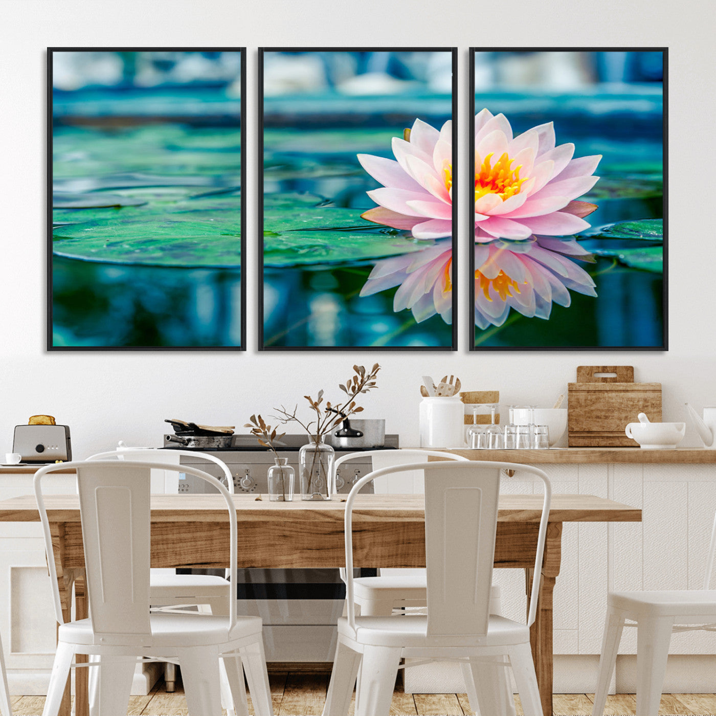 MGV-FC-60X30-3P - Lotus Flower Wall Art Canvas Print, Water Lily Large Wall Art Canvas Print for Yoga Room Decor,