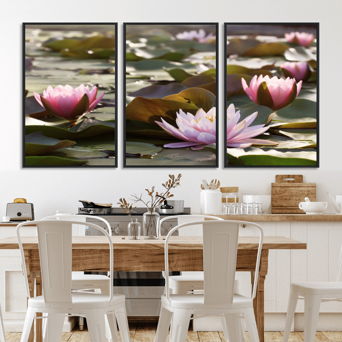 MGV-FC-60X30-3P - Lotus Flower Wall Art Canvas Print, Water Lily Large Wall Art Canvas Print for Yoga Room Decor,