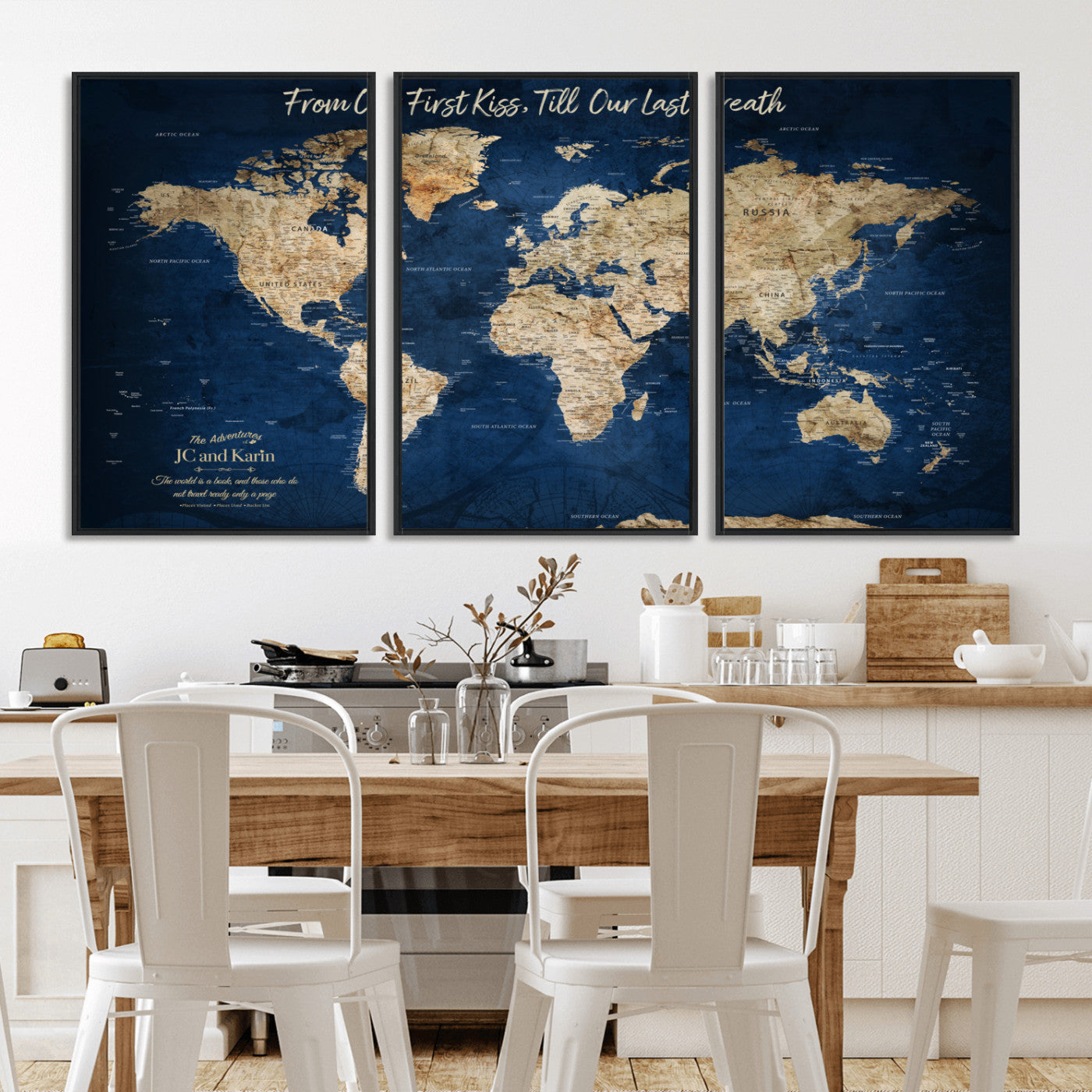 MGV-FC-60X30-3P - Push Pin World Map Canvas Print – Framed Wall Art for Couples to Track Their Travels – Anniversary