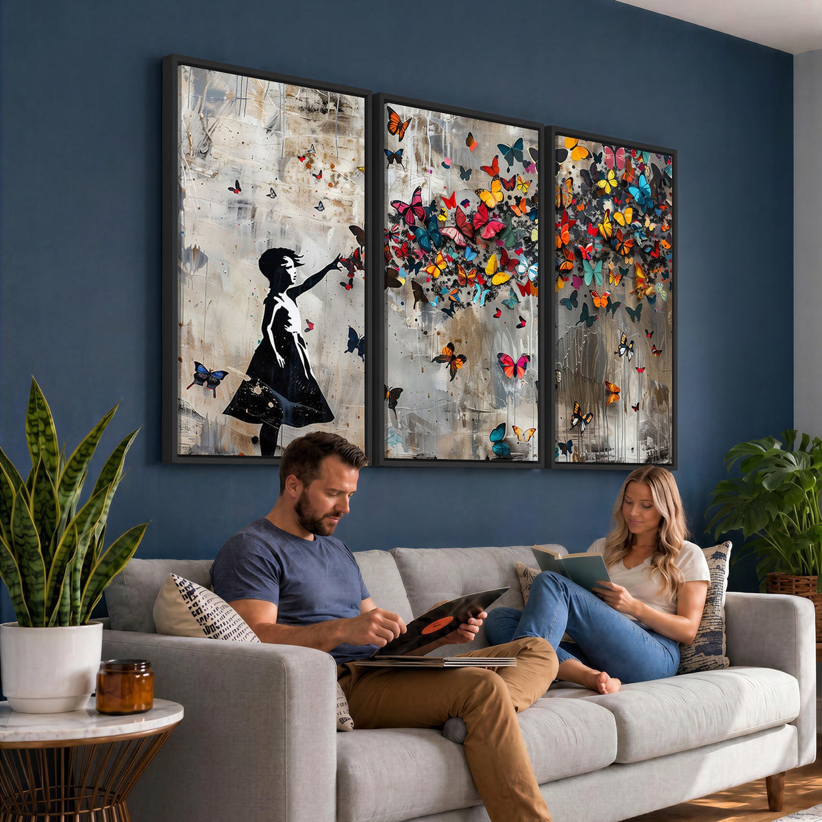 51446D-MGV-CV-24X16 - Banksy Butterfly Girl Wall Art | Modern Graffiti Canvas Print, Street Art Decor