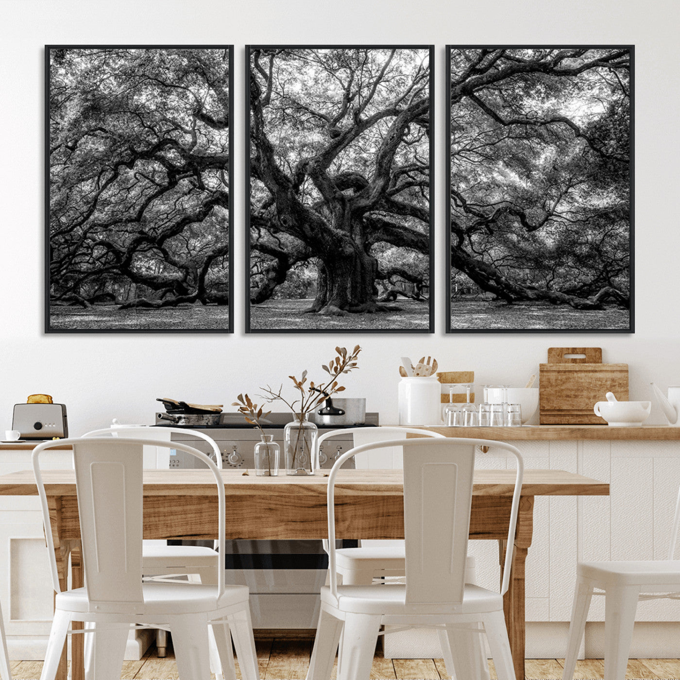 MGV-FC-60X30-3P - Black and White Old Angel Oak Tree Wall Art Canvas Print