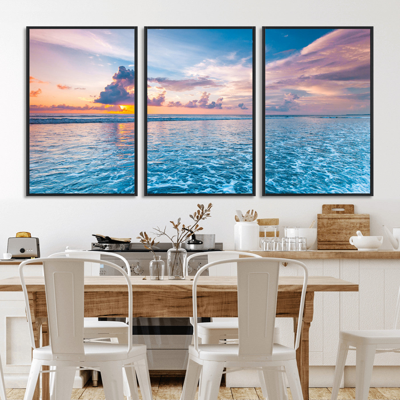 MGV-FC-60X30-3P - Ocean Sunset Canvas Wall Art Print - Tranquil Seascape with Vibrant Sky and Rolling Waves Canvas