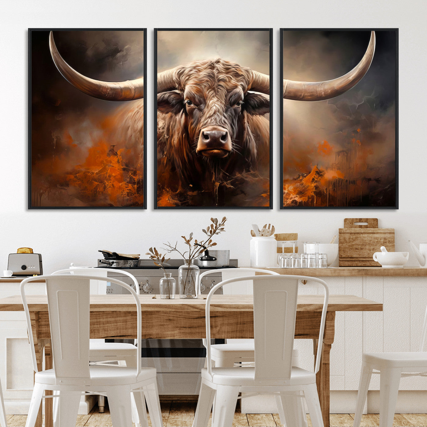 MGV-FC-60X30-3P - Highland Bull Canvas Abstract Canvas Wall Art Print – Powerful Highland Bull with Striking Horns in