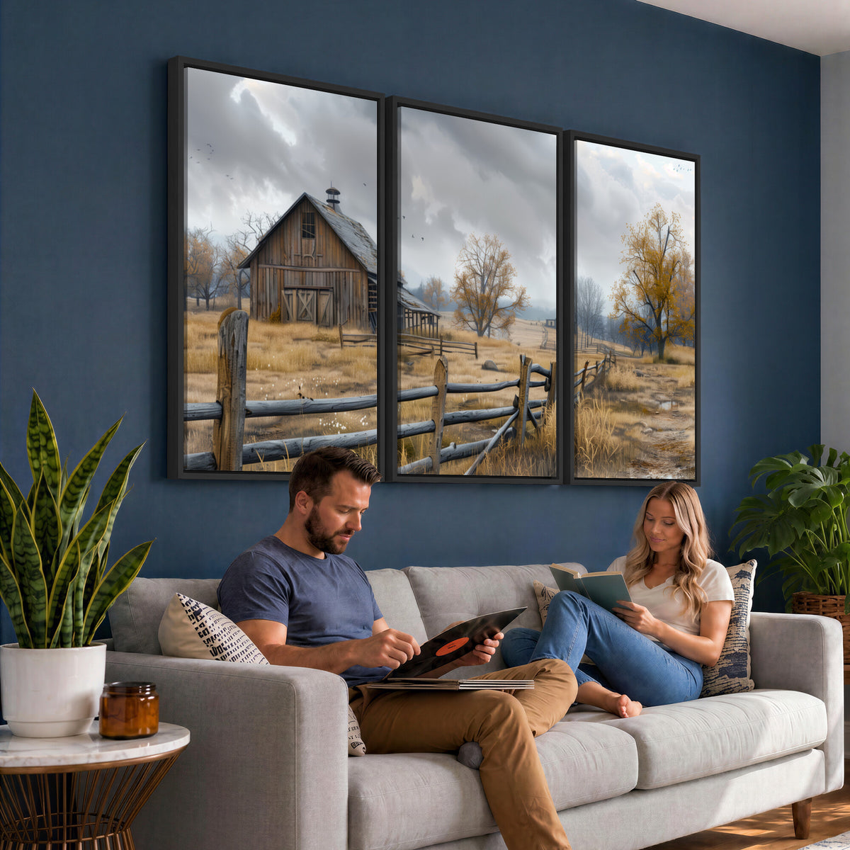 Farm1-MGV-CV-36X24 - Rustic Autumn Farmhouse Wall Art Canvas Print | Serene Countryside with Weathered Barn