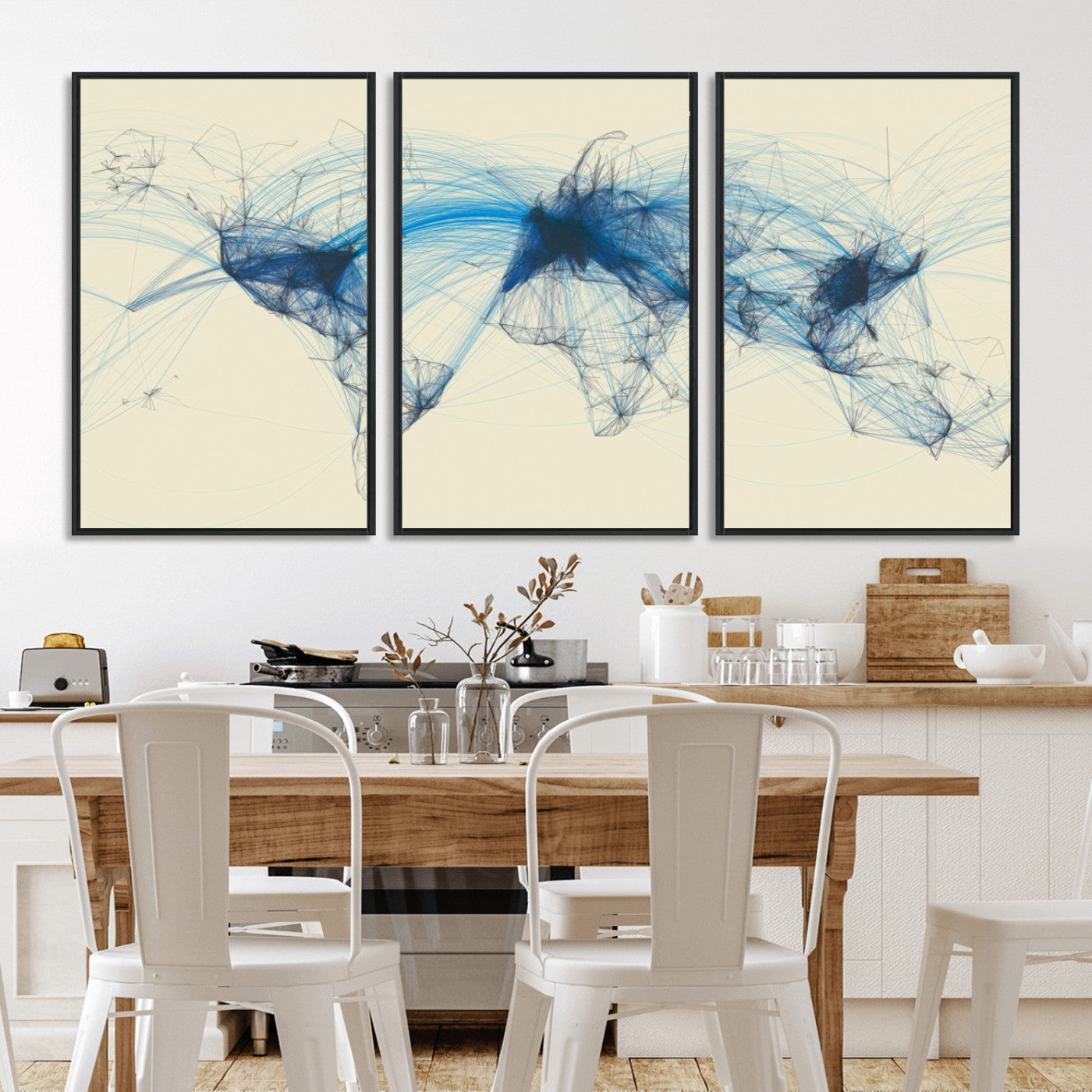MGV-FC-60X30-3P - Flight Routes Map art Air Traffic Avi World Map with Blue Connections Canvas Wall Art – Modern