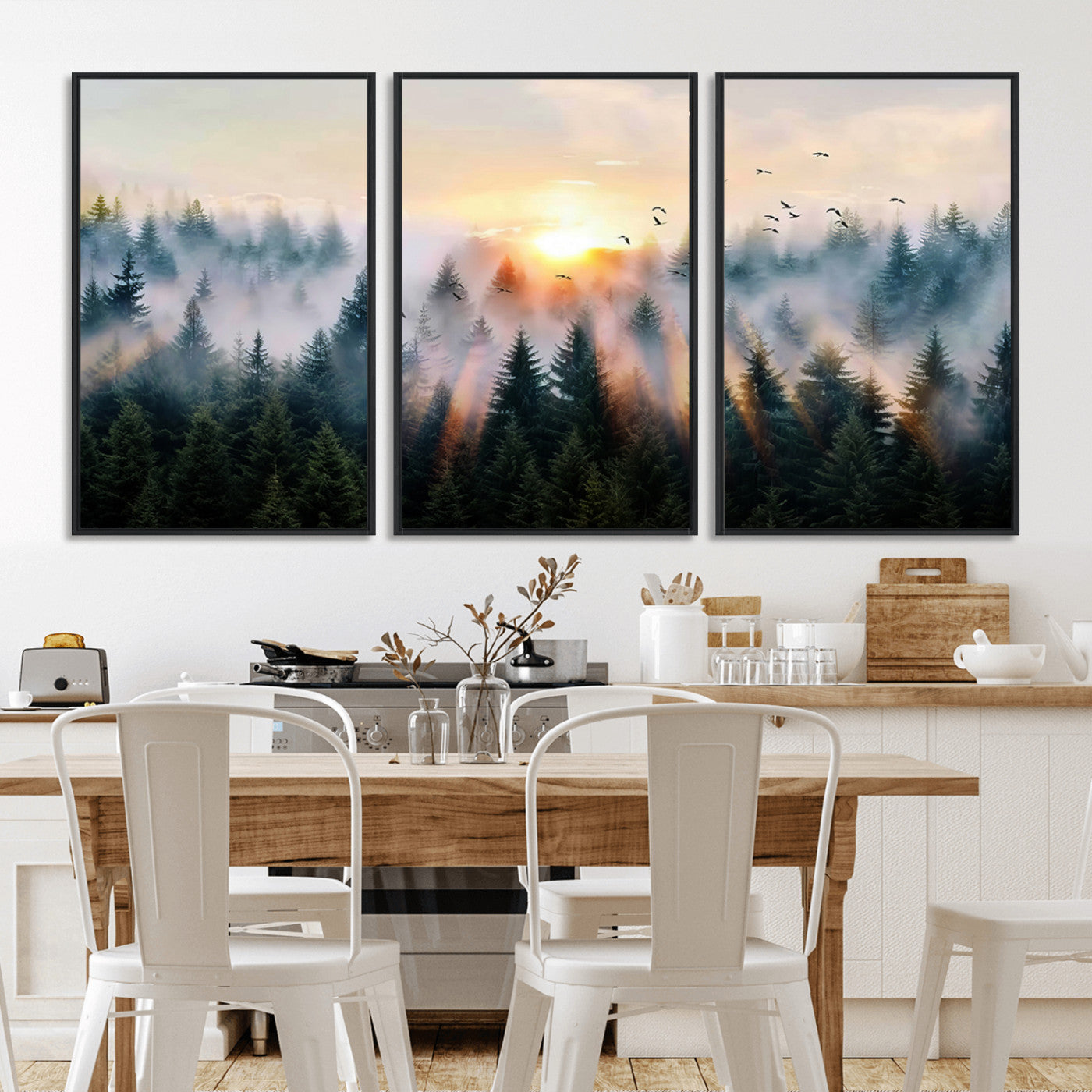 MGV-FC-60X30-3P - Abstract Forest Wall Art - Serene Nature Canvas Print with Misty Forest Design for Modern Home or