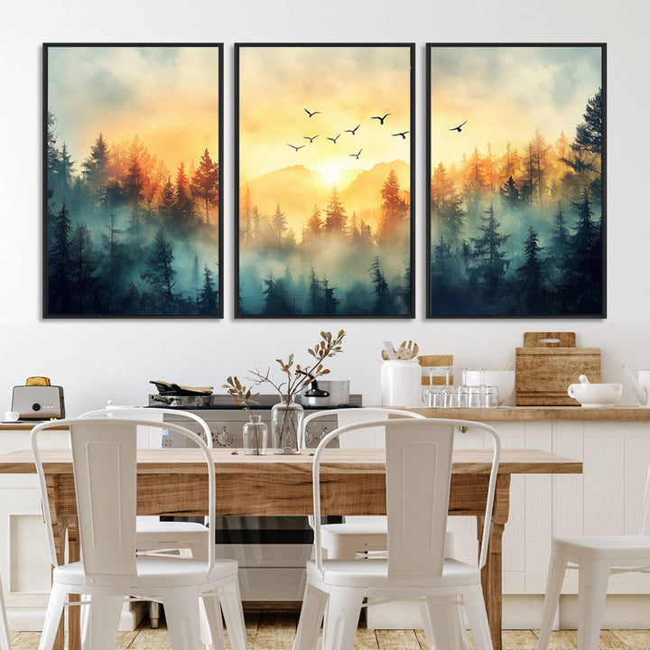 FRSABS2-MGV-CV-36X24-Abstract Forest Wall Art Print- Serene Nature Canvas Print with Misty Forest Design for Modern Home or Office Decor