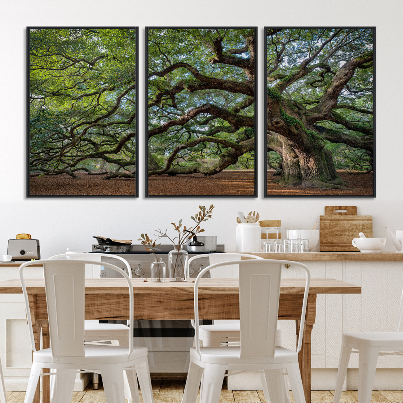 Canvas of the Angel Oak tree with sprawling limbs and mossy bark, ideal for earthy natural or rustic southern-inspired decor.