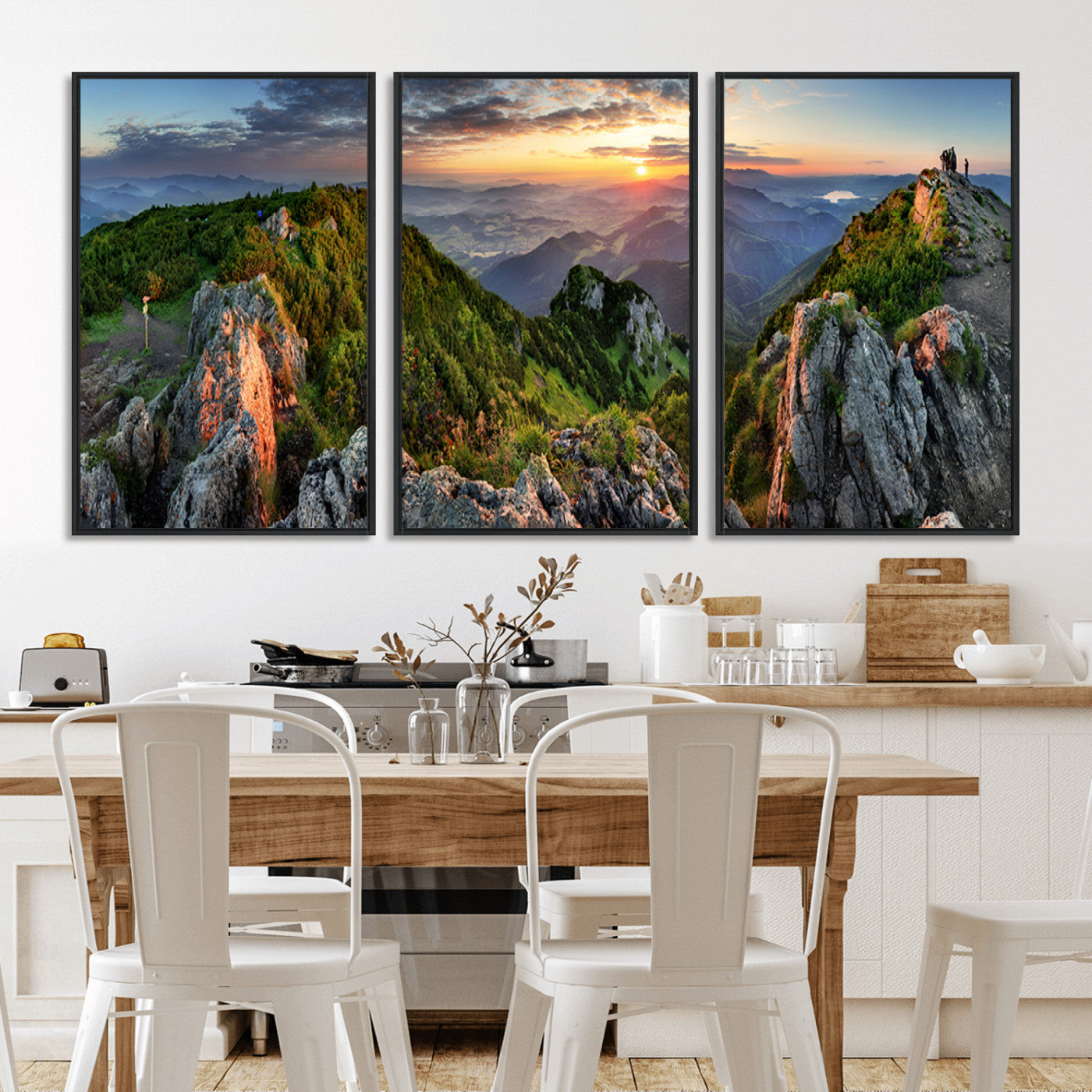 MGV-FC-60X30-3P - Mountain Sunset Panoramic Canvas Print – Scenic Wilderness Landscape, Majestic Summit , Multi-Panel
