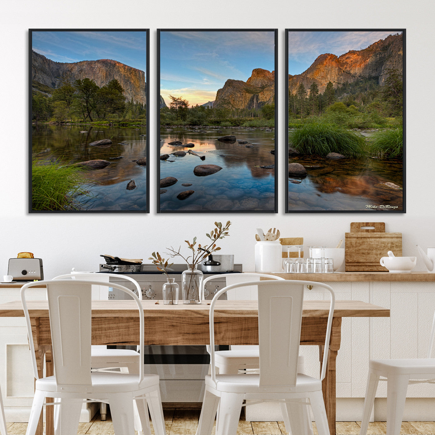 Canvas of Yosemite Valley with El Capitan and sunset reflections in a calm river, perfect for rustic or nature-themed décor.