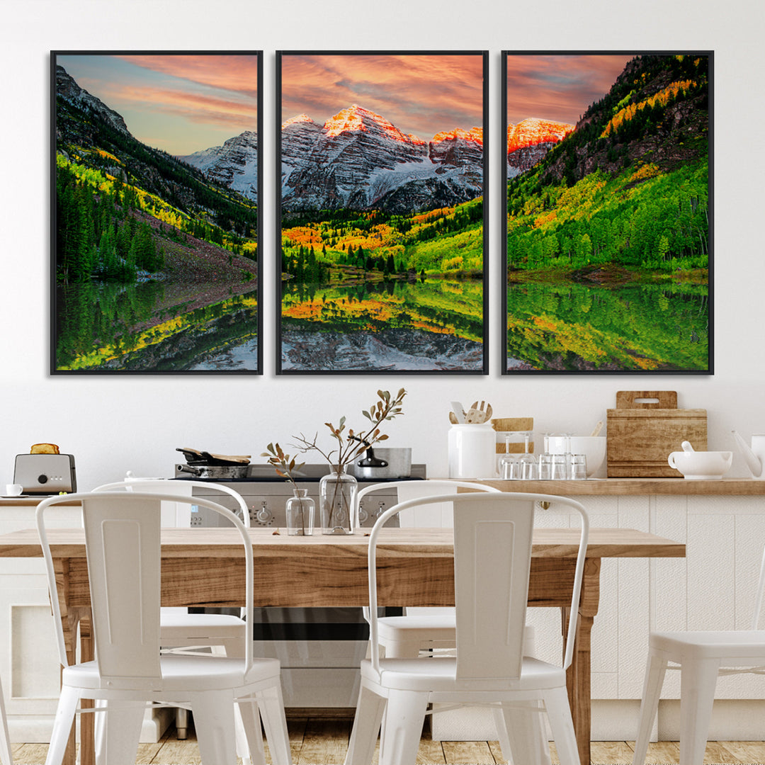 Maroon Bells Lake Wall Art Canvas Print – Majestic Colorado Mountain Landscape, Autumn Reflection, Multi-Panel Framed Artwork for Home, Office Decor