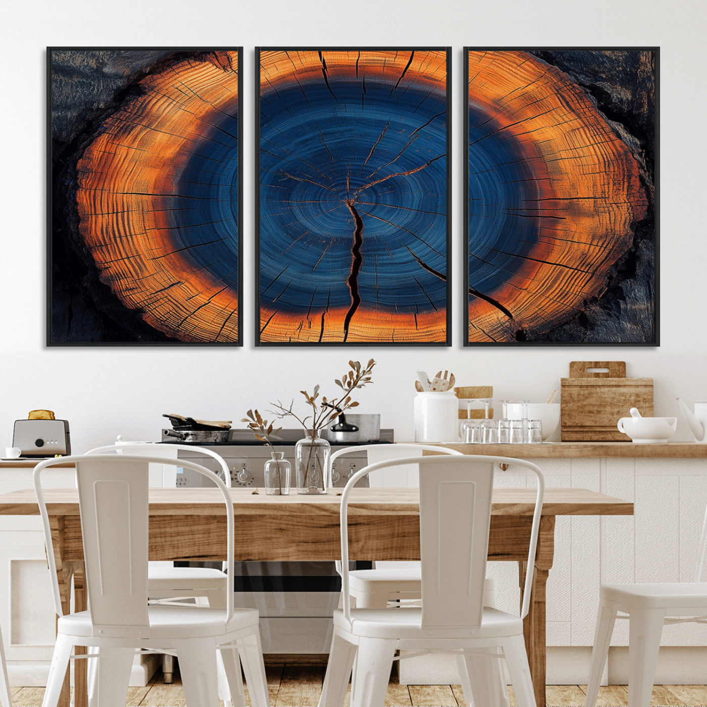 MGV-FC-60X30-3P - Abstract Tree Ring Wall Art Print, Natural Rustic Wood Texture Canvas Print, Framed Tree Ring Printing, Wood Tree Stump Artwork Canvas Print