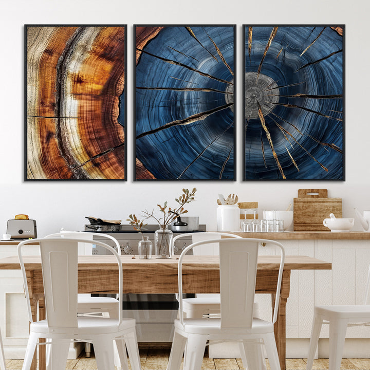 Framed Abstract Tree Ring Wall Art Print, Natural Rustic Wood Texture Canvas Print, Wood Tree Stump Farmhouse, Log Cabin Wooden House Decor