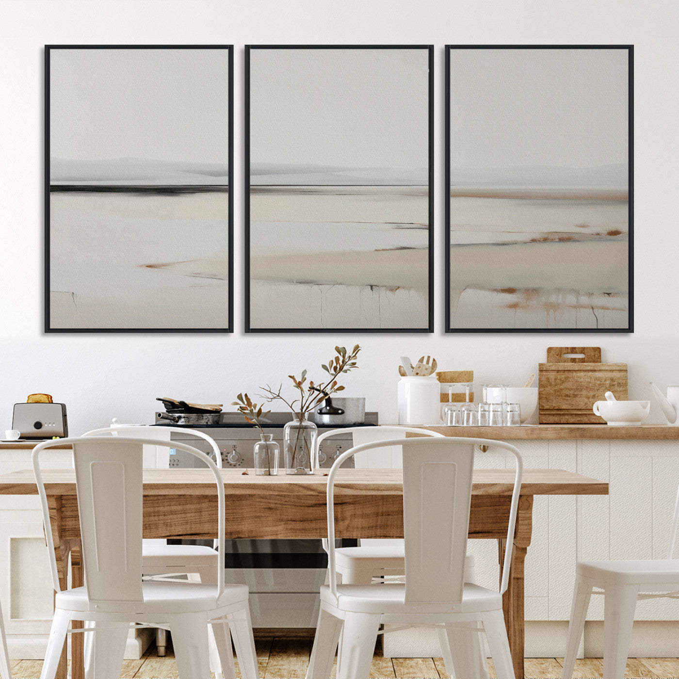 89410095-MGV-FC-60X30-3P_Black-Minimalist Landscape Wall Art Canvas Print, Framed Soft Horizon Art Picture Print, Abstract Seascape Perfect Minimalist Earthy Decor, Framed