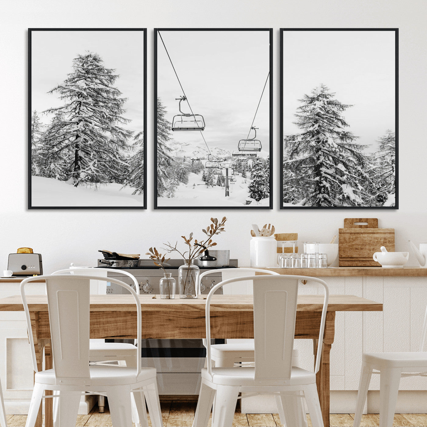 MGV-FC-60X30-3P - Wall Art Canvas Print Winter Chairlift Views Silent Snow-Covered Pines Mountain Calm Serenity Frozen