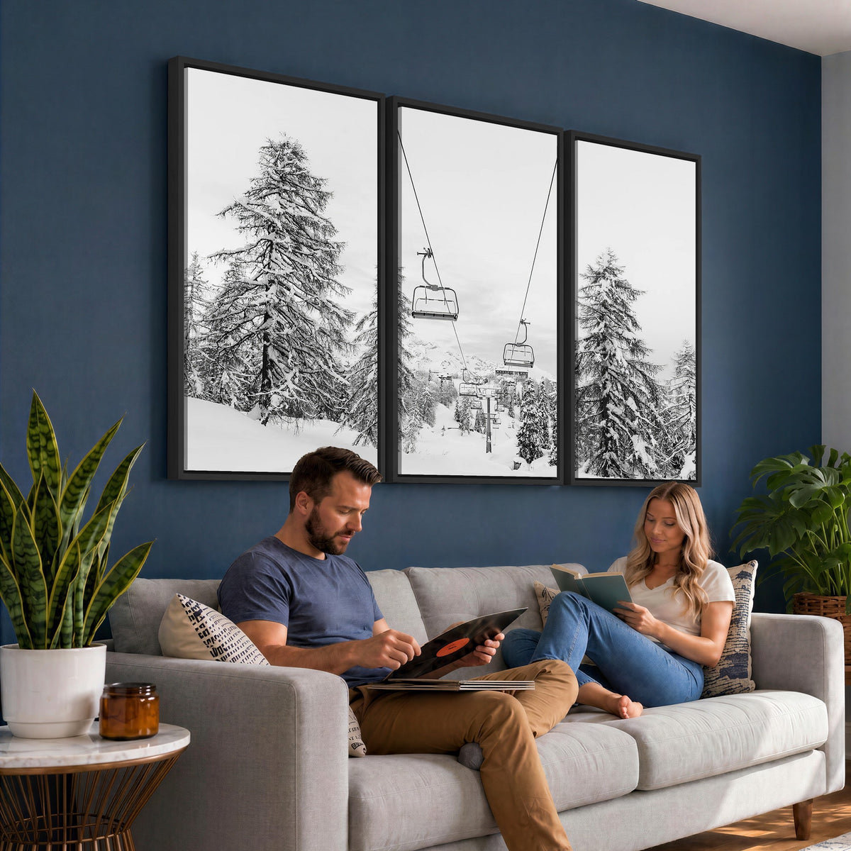 55003599D-MGV-CV-24X16 - Ski Lift Wall Art | Framed Snowy Mountain Canvas Artwork