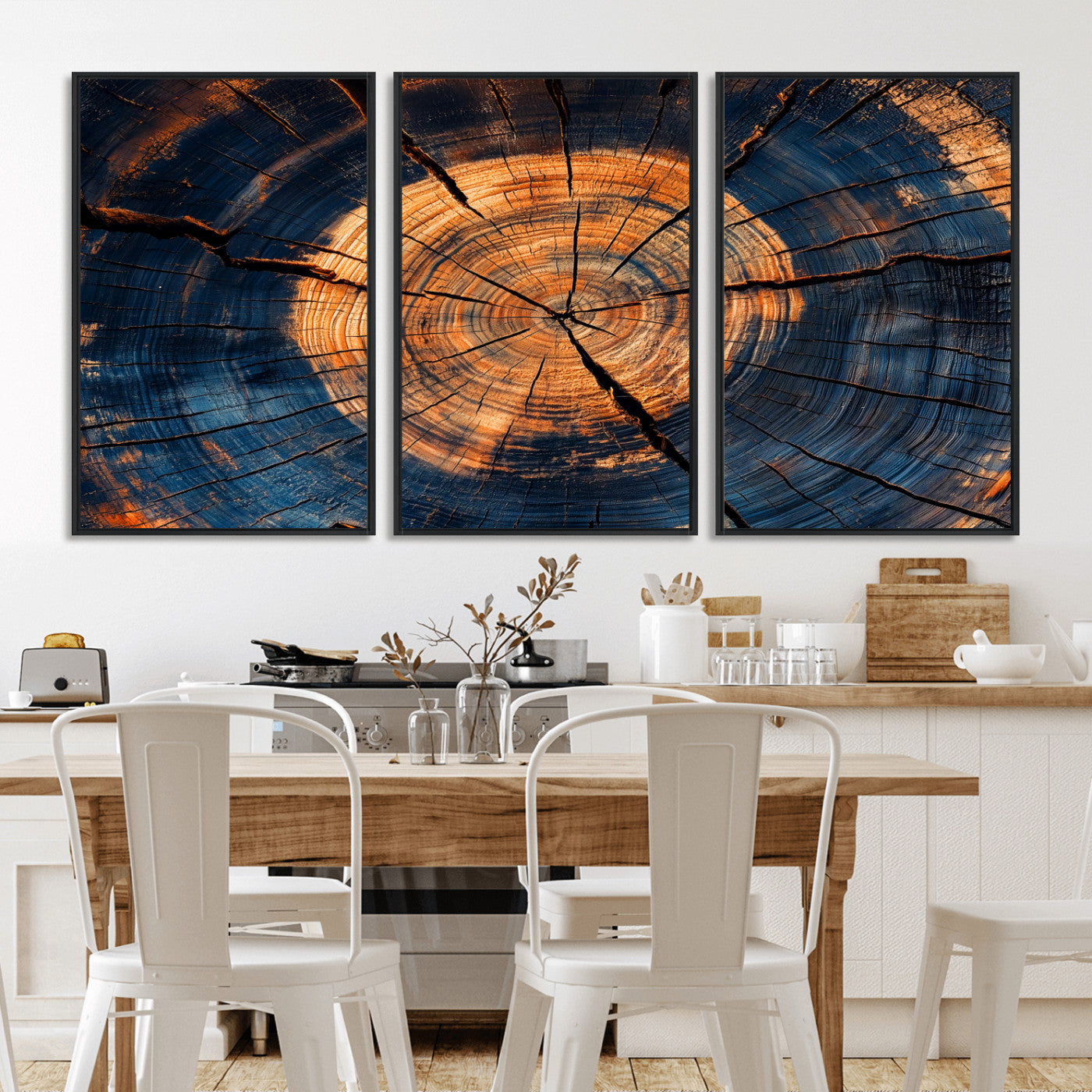 MGV-FC-60X30-3P - Burnt Wood Wall Art Canvas Print, Framed Aged Timber Art Picture Print, Rustic Tree Slice Perfect Rustic Decor Artwork