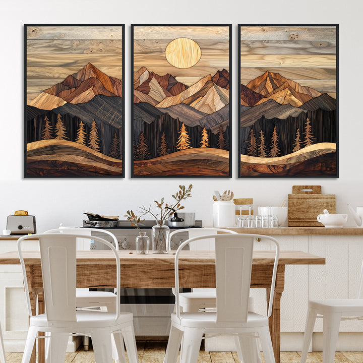 50100230-MGV-FC-60X30-3P_Black-Wood Mountain Wall Art Canvas Print, Framed Boho Wood Art Print, Abstract Woodland Farmhouse Decor