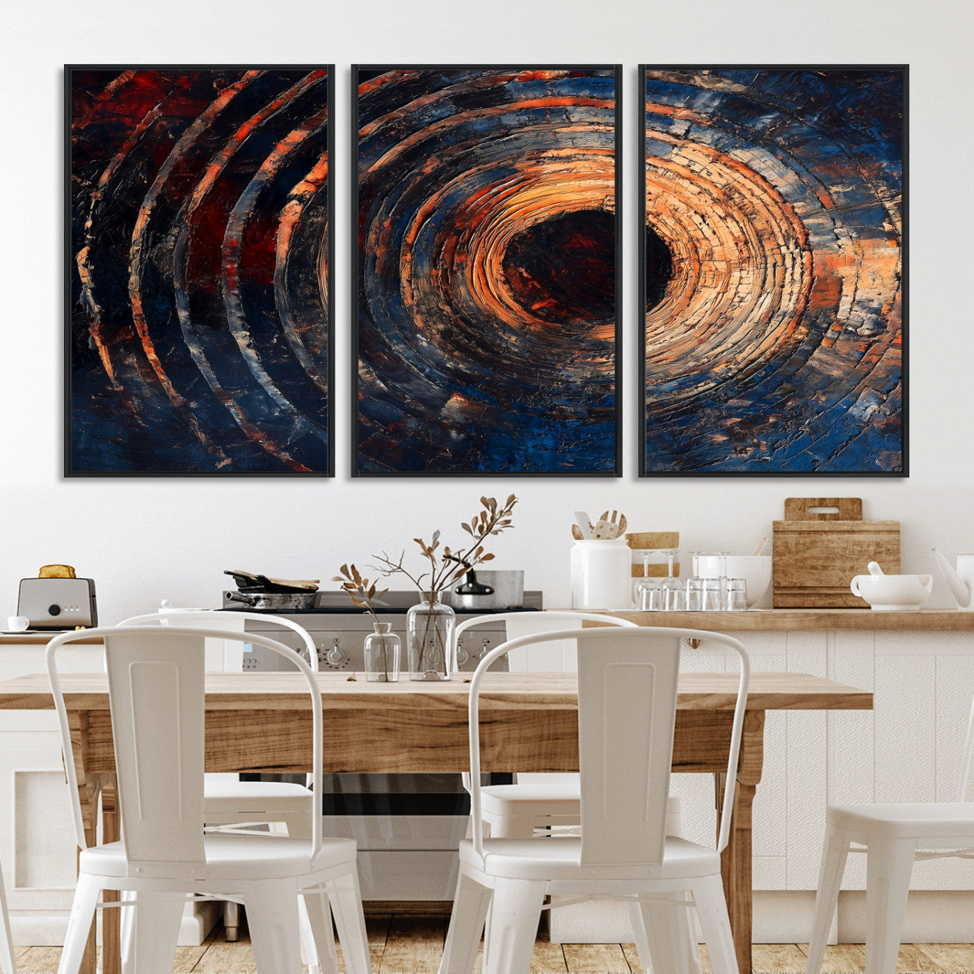 MGV-FC-60X30-3P - Wood Tree Ring Wall Art Canvas Print, Framed Natural Wood Art Picture Print, Rustic Tree Slice Perfect Rustic Decor Artwork