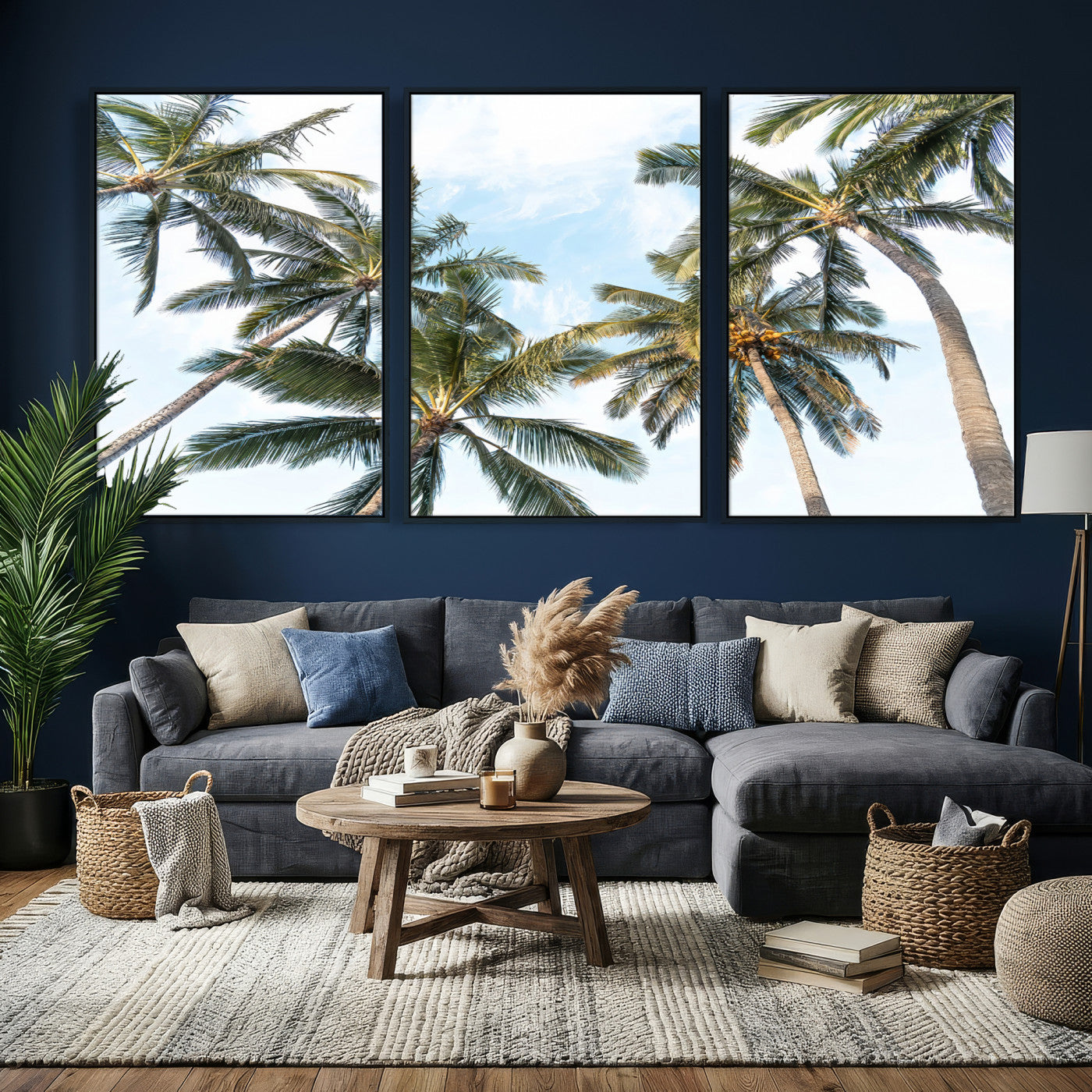 87247012-MGV-CV-36X24 - Tropical Palm Trees Wall Art – Sunlit Leaves & Blue Sky Canvas Print, Island Breeze and Vacation Vibes for Office or Home Decor