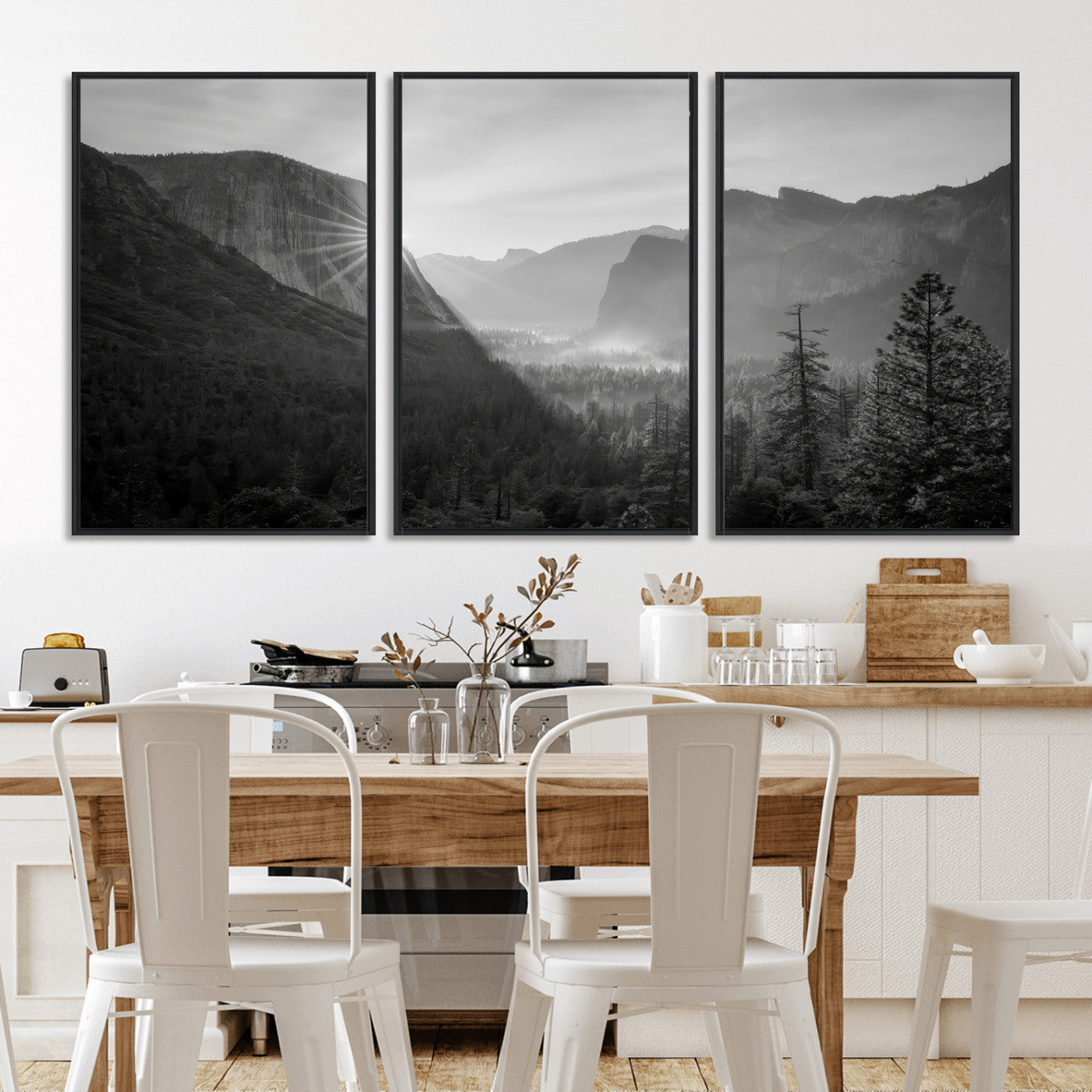 MGV-FC-60X30-3P - Yosemite Valley Wall Art Canvas Print, Framed El Capitan Sunrise Art Picture Print, Misty Mountain Perfect Modern Rustic Decor Artwork