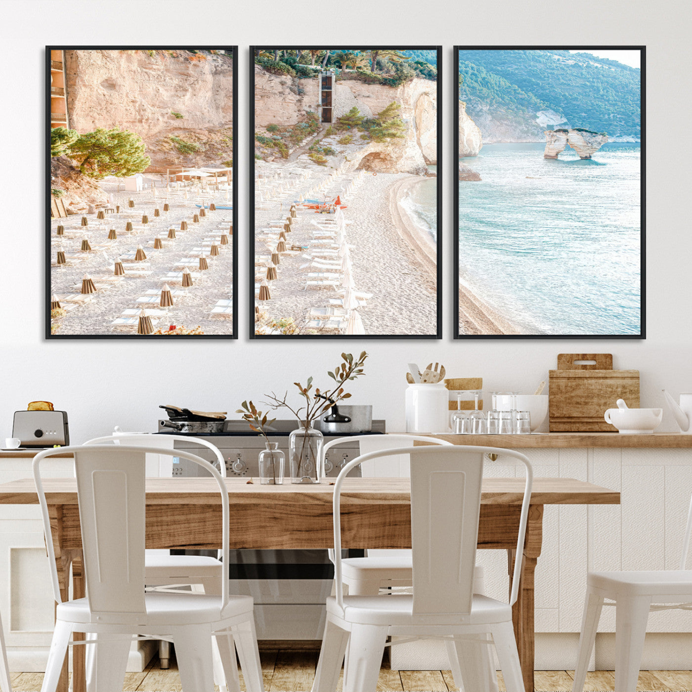 84816639-MGV-FC-60X30-3P-Beach Wall Art Canvas Print, Framed Coastal Art Picture Print, Summer Shore Perfect Coastal Decor