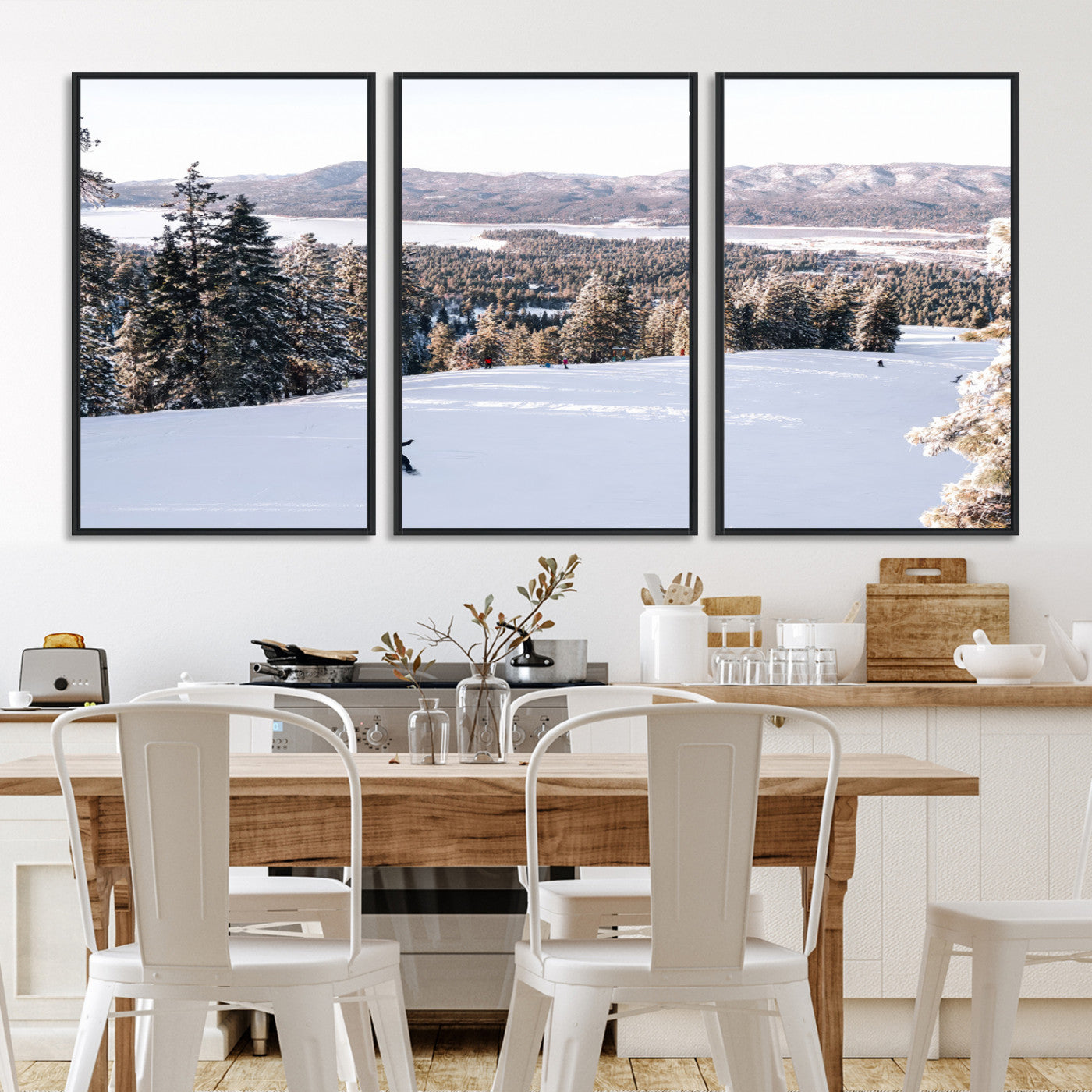 79857868-MGV-FC-60X30-3P-Snowy Mountain Wall Art Canvas Print, Framed Ski Slope Art Picture Print, Winter Forest Perfect Rustic Decor, Framed Ski Slope Canvas